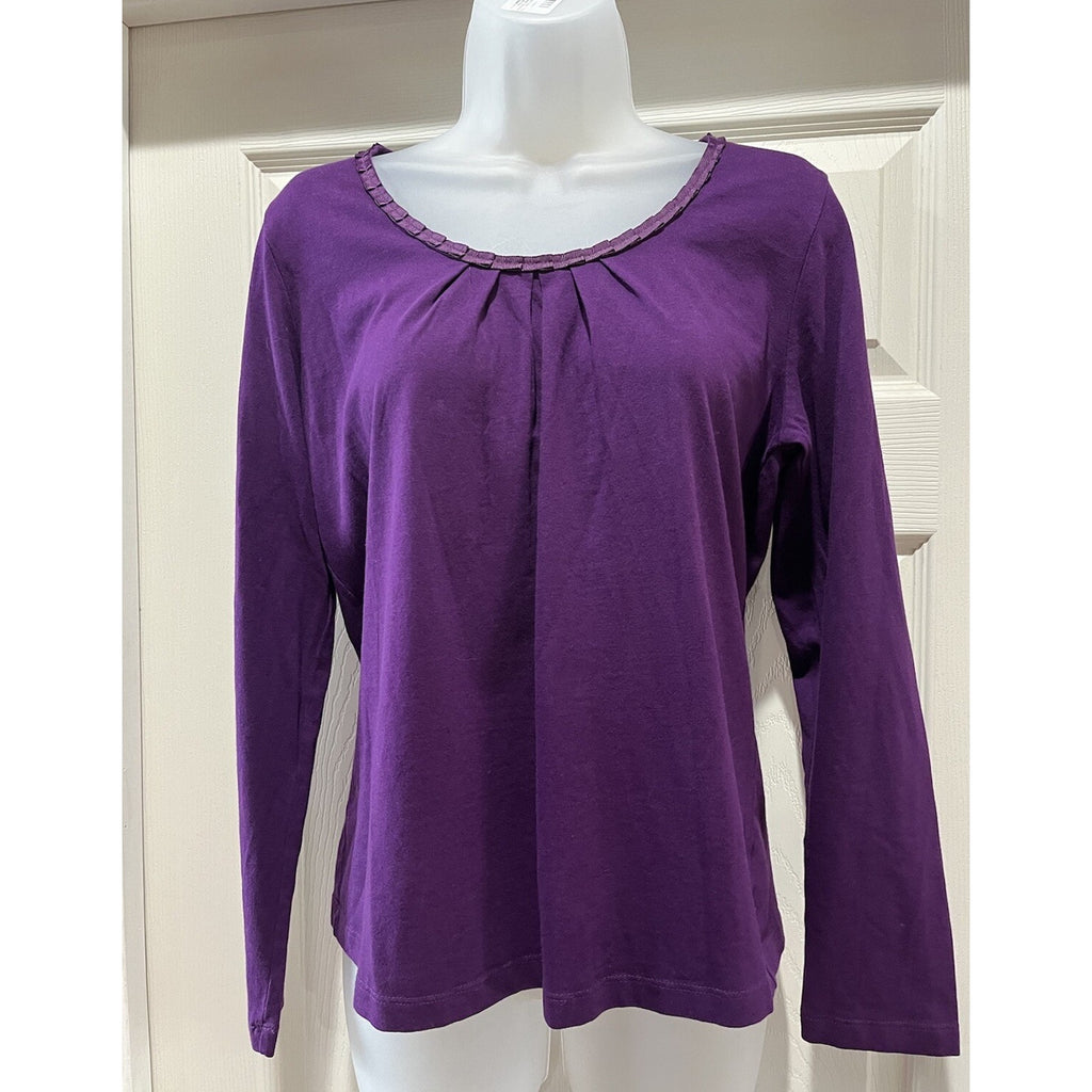 St Johns Bay Womens Purple Solid Long Sleeve Shirt Size Small Pleated Collar