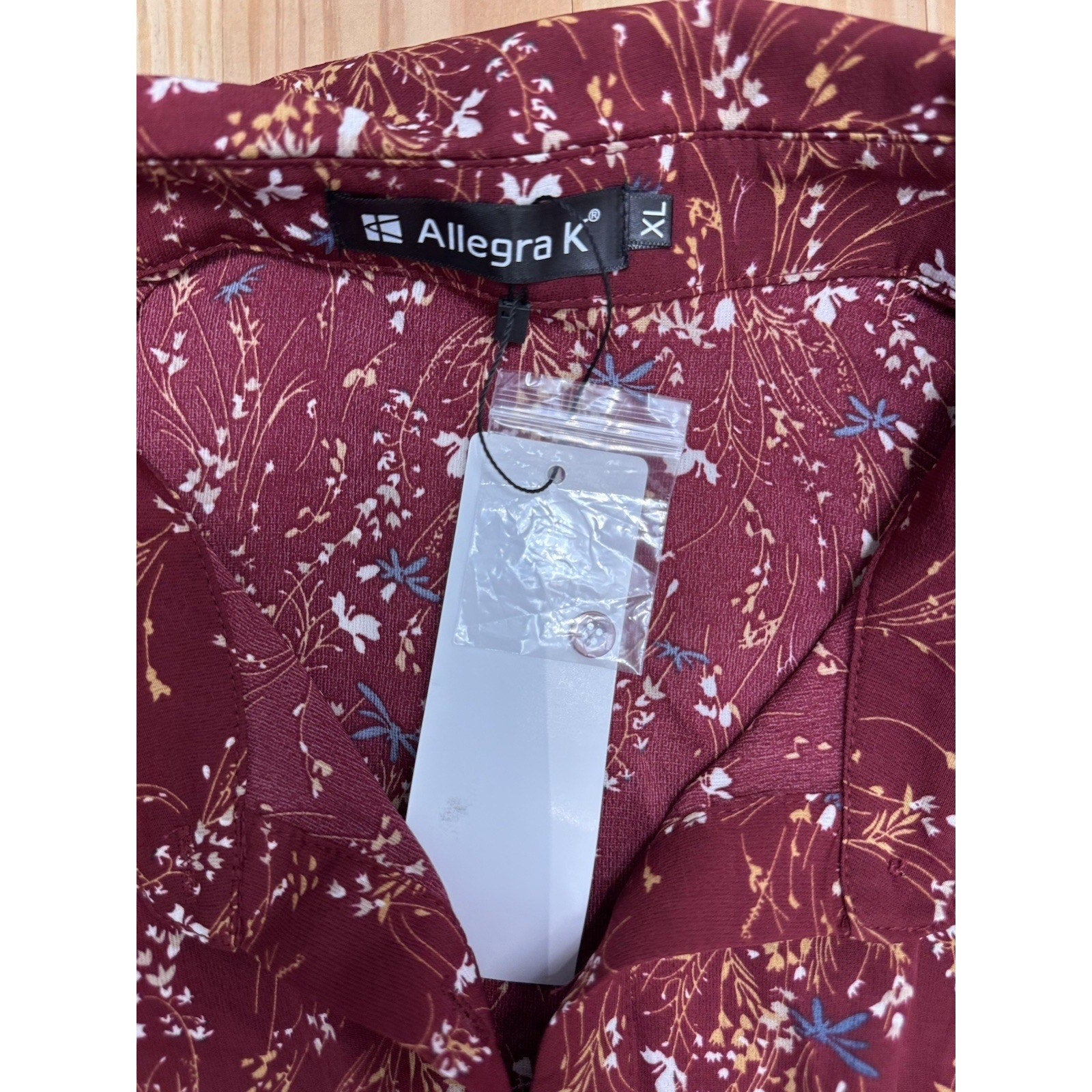 Allegra K Women's Collared Button Up Midi Floral Dress Dark Red X-Large