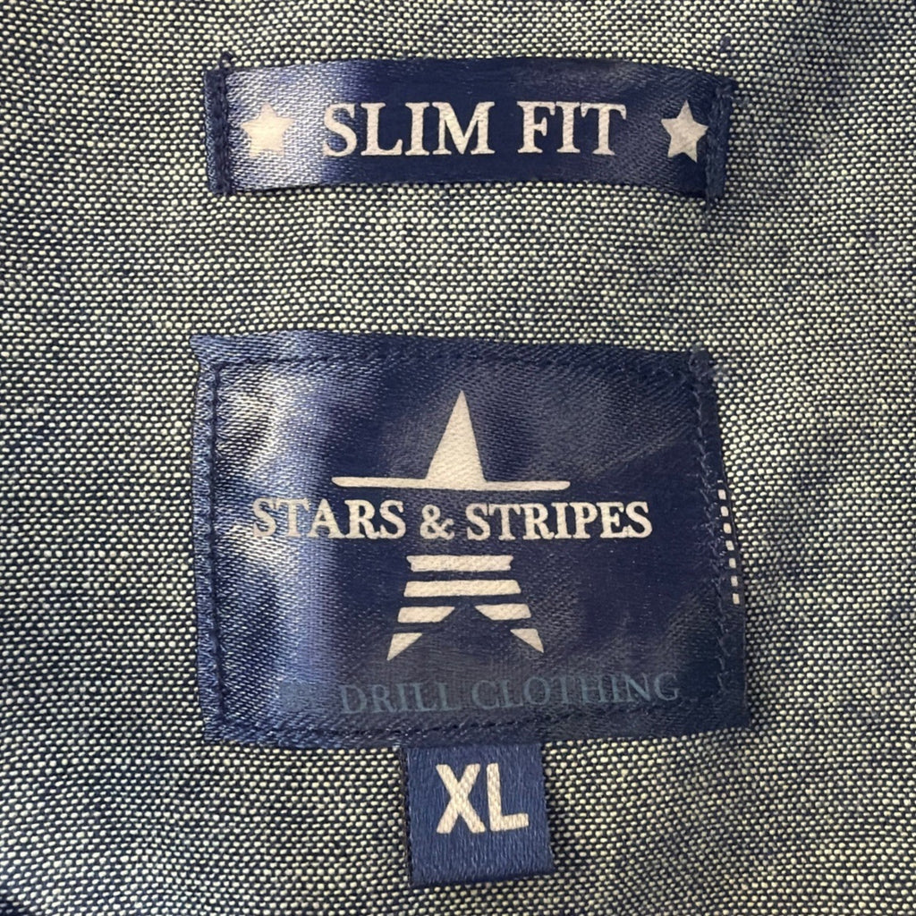 NWT Stars & Stripes XL Pineapple Skull Button Up Shirt Blue Striped Slim Fit