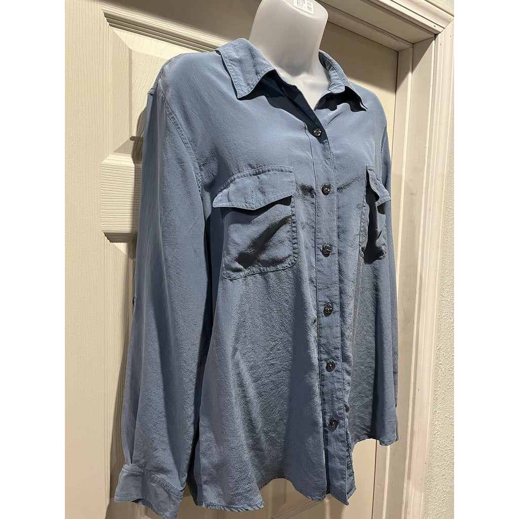Sag Harbor Shirt Size 14 Blue Faux Suede Long-Sleeve Button-Up Shacket