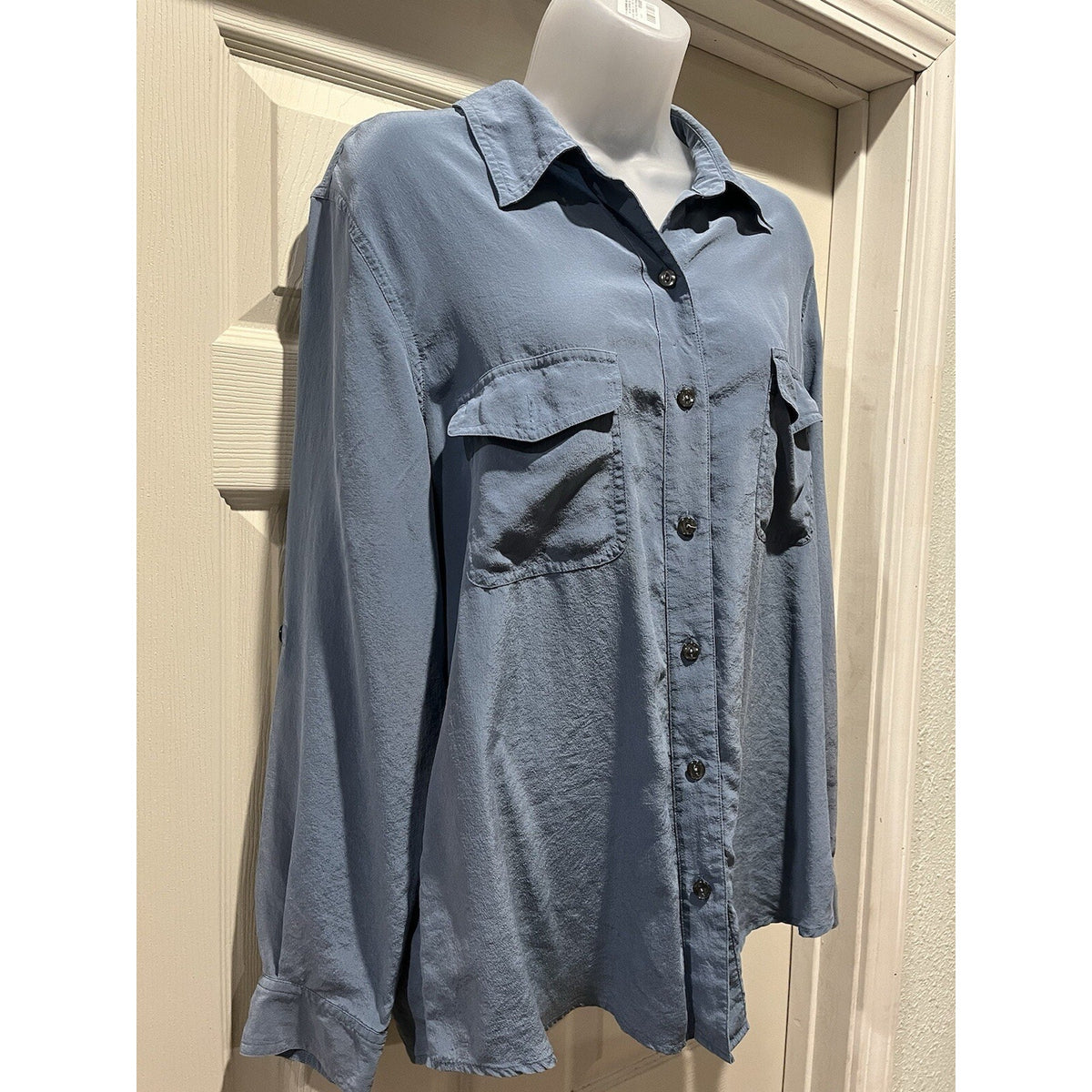 Sag Harbor Shirt Size 14 Blue Faux Suede Long-Sleeve Button-Up Shacket