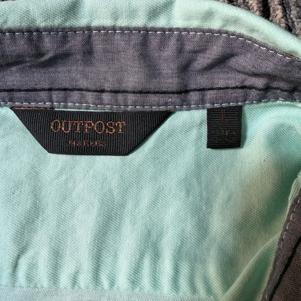 Outpost Makers Mens L Mint Green Short Sleeve Button Down Shirt Buckle Casual
