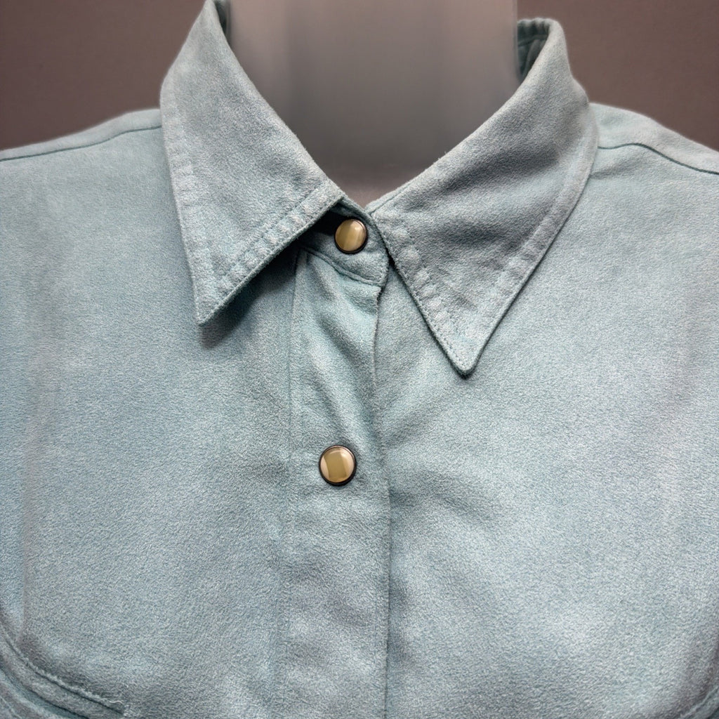 Columbia Women’s Turquoise Faux Suede Pearl Snap Outdoor Western Shirt Size L
