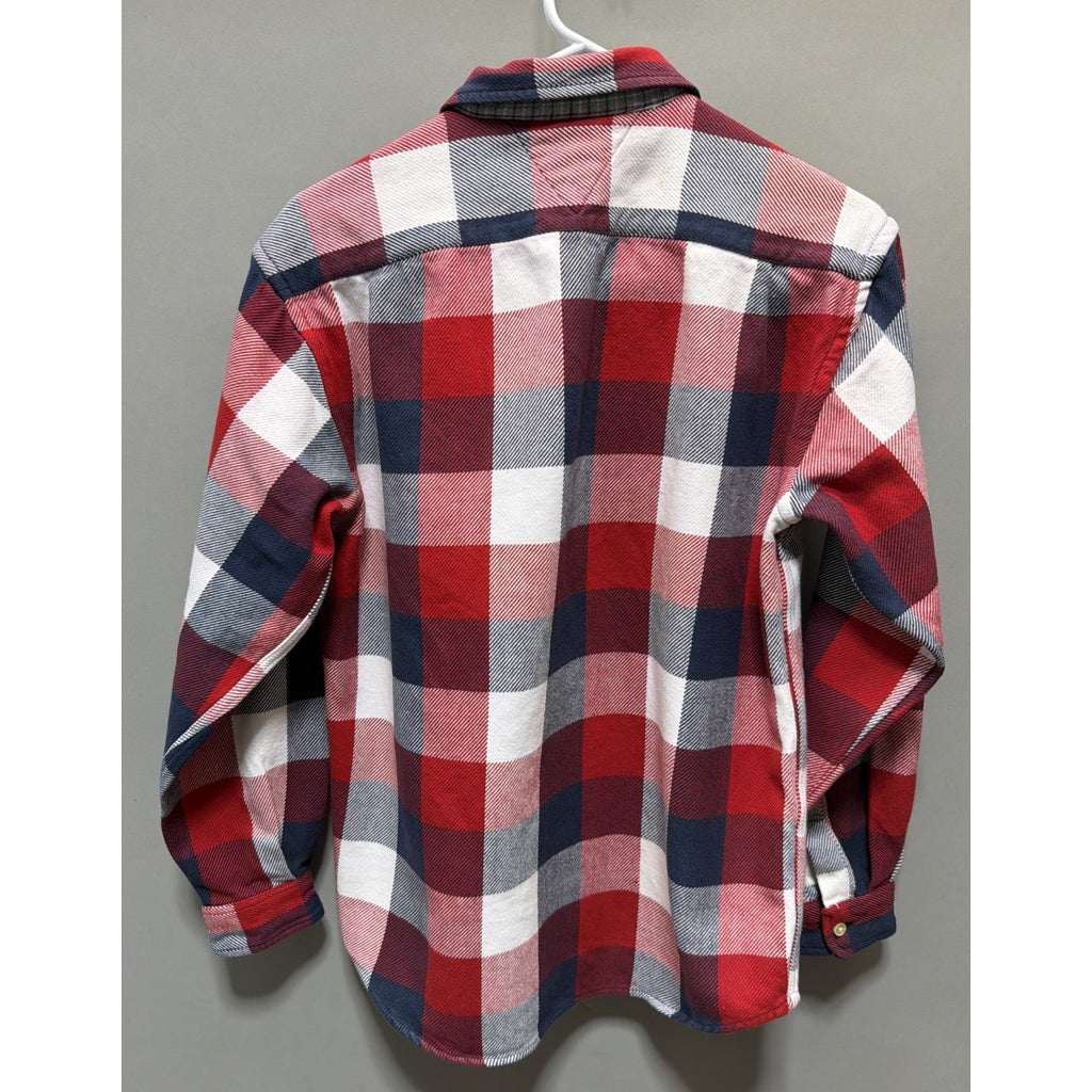 TOMMY HILFIGER Men Large Cotton Red White Blue Plaid Heavy Flannel Shirt