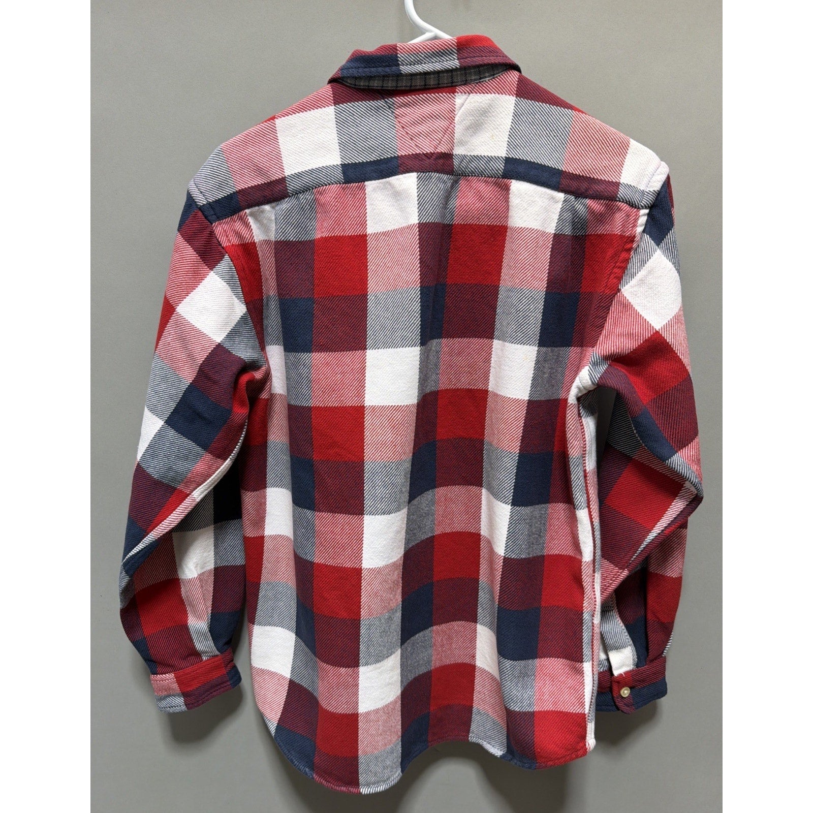 TOMMY HILFIGER Men Large Cotton Red White Blue Plaid Heavy Flannel Shirt