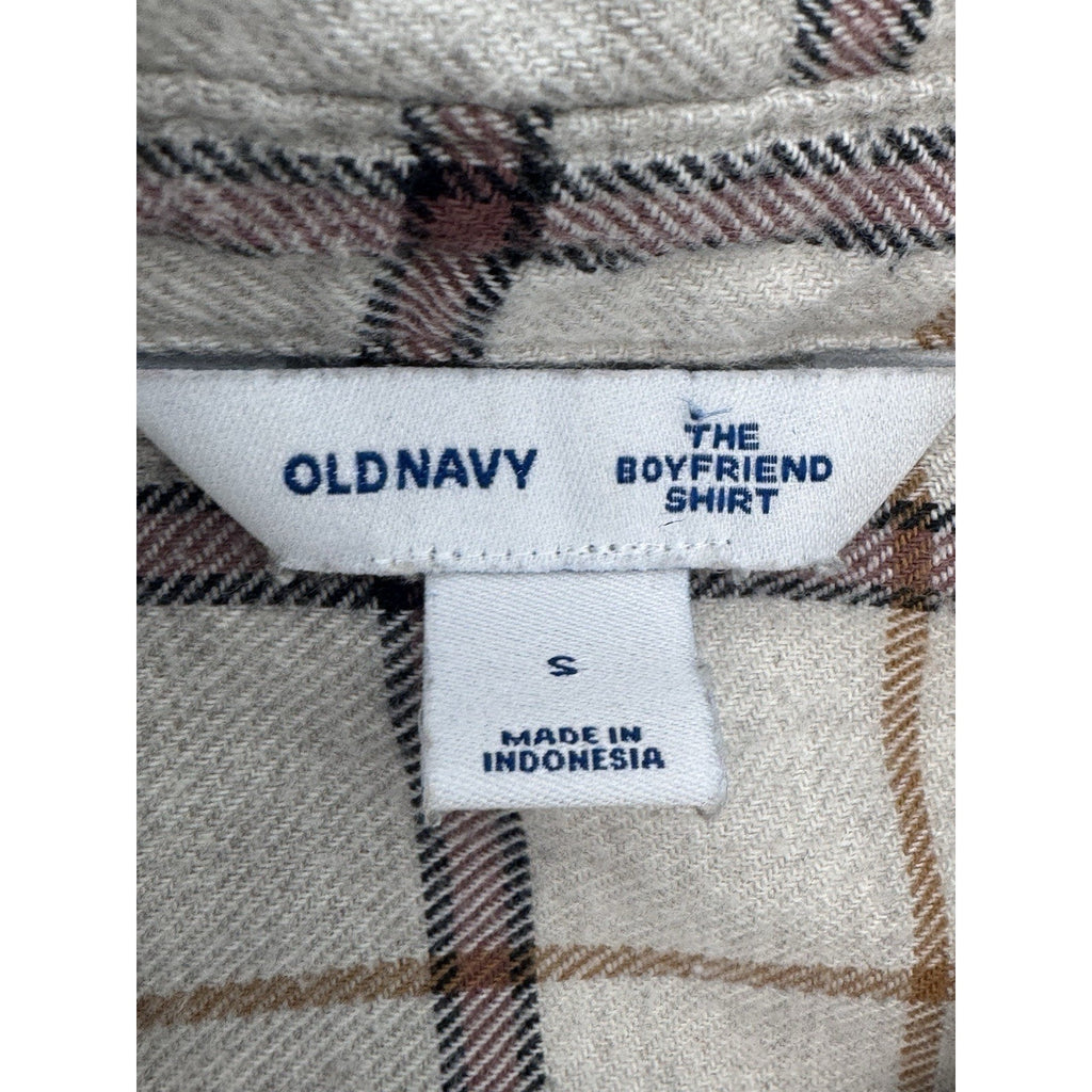 Old Navy Womens The Boyfriend Flannel Shirt Button Down Plaid Gray Purple Small