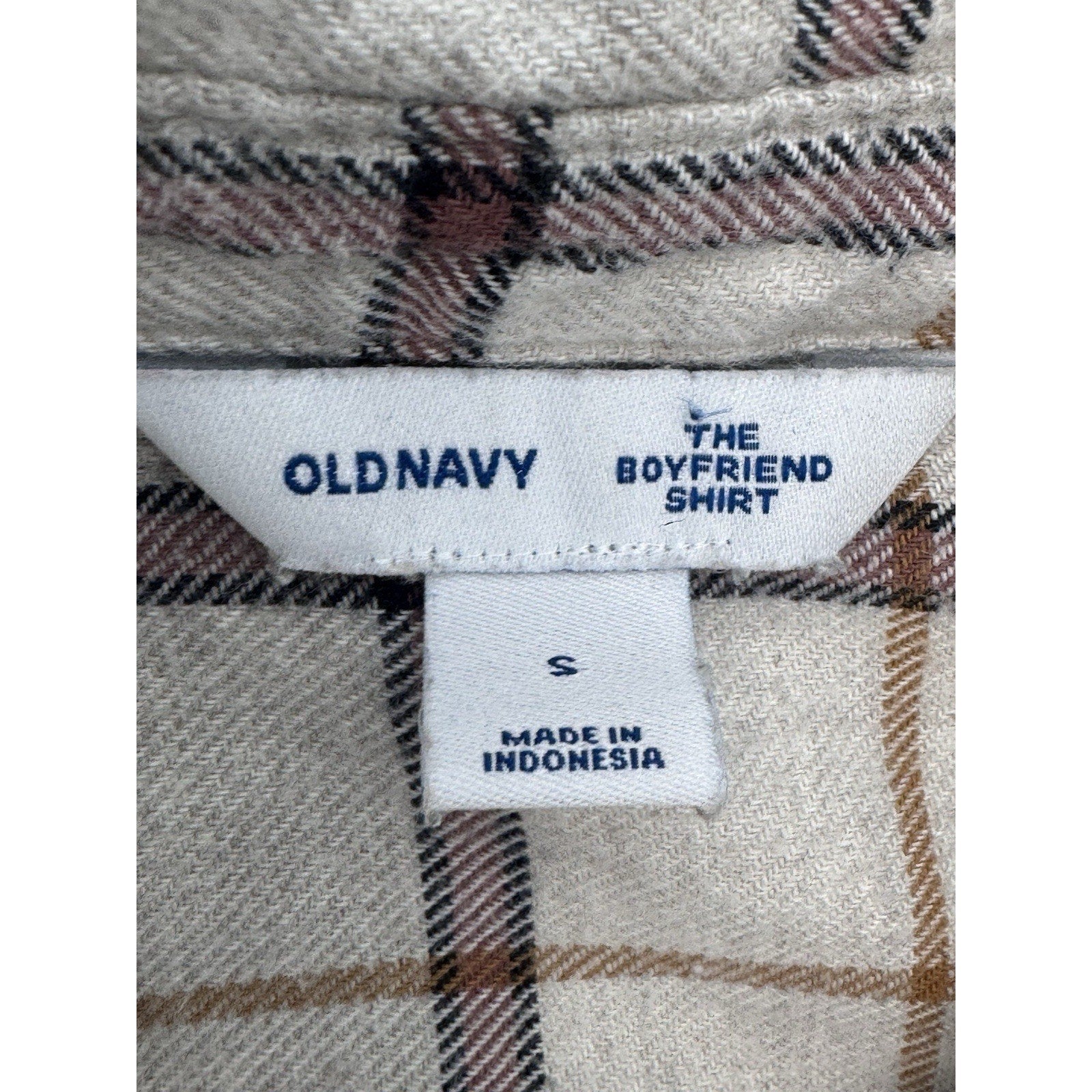 Old Navy Womens The Boyfriend Flannel Shirt Button Down Plaid Gray Purple Small
