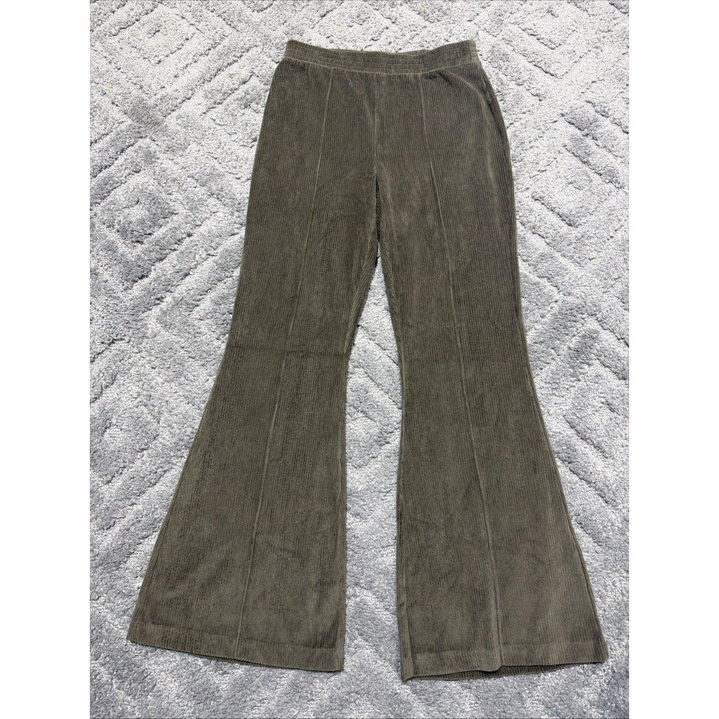 Aerie Corduroy Flare Pull On Pants Womens Medium Short Olive Green Trousers
