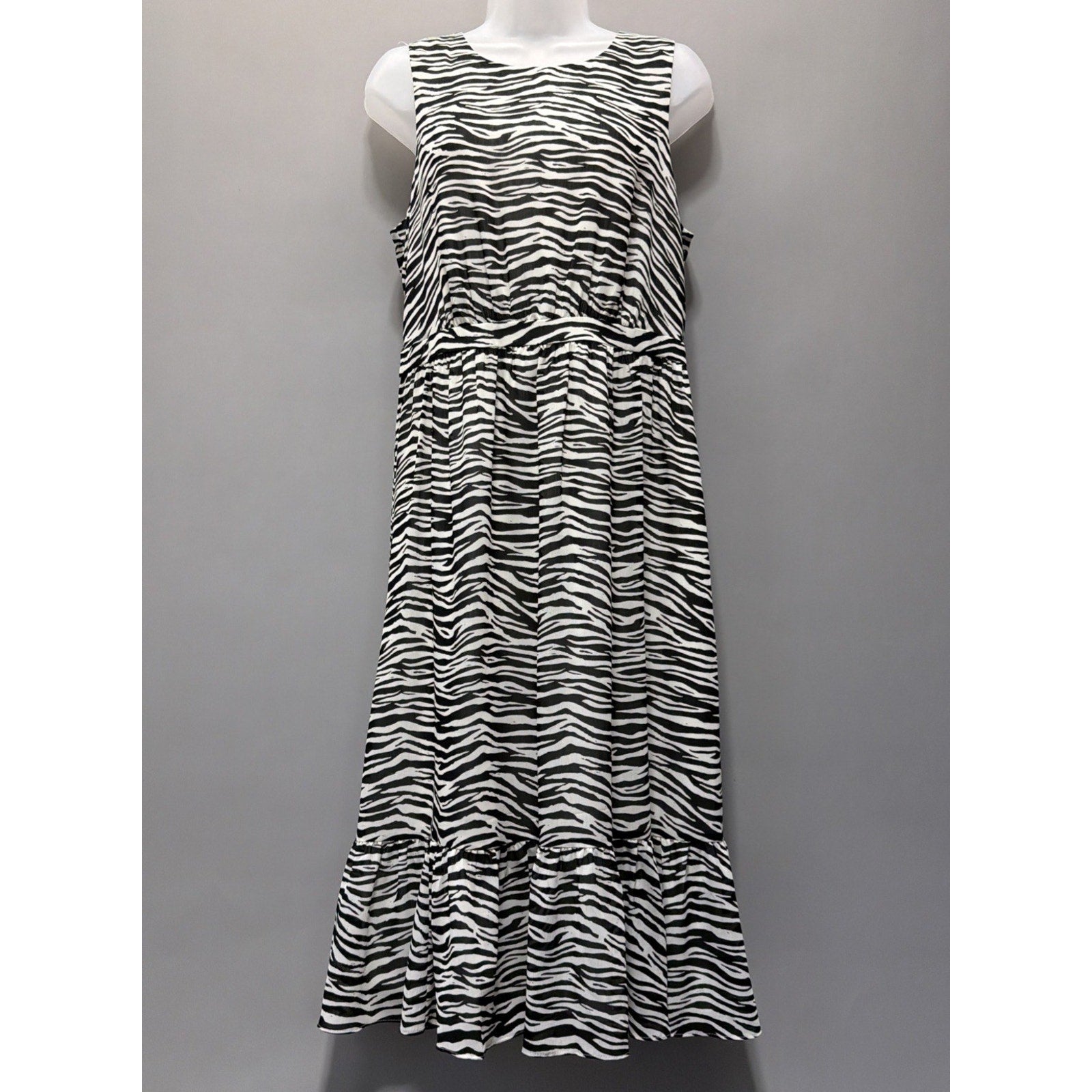 J.Crew Zebra Print Midi Dress Womens 8 Tiered Sleeveless Fit & Flare NWT $110