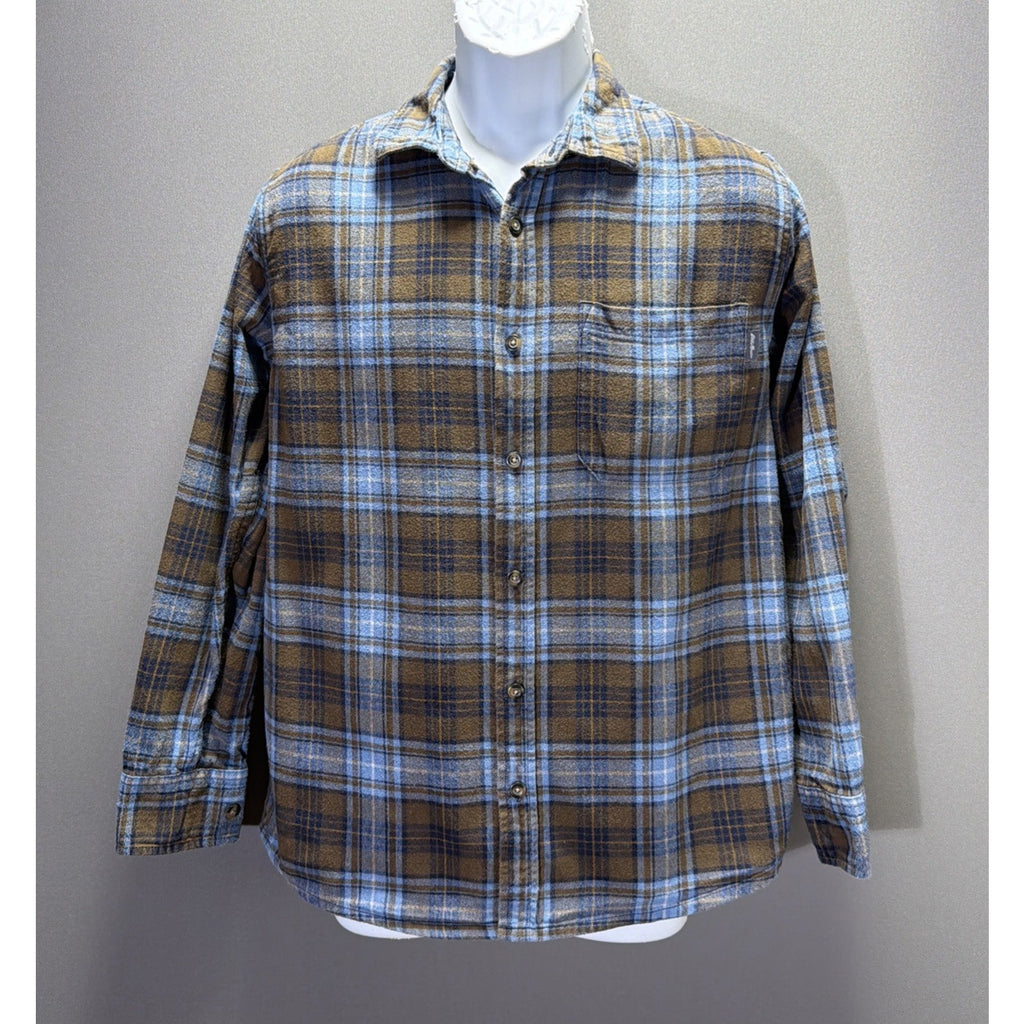 Eddie Bauer Shirt Blue Brown Plaid Flannel Mens Size Medium Outdoor Casual