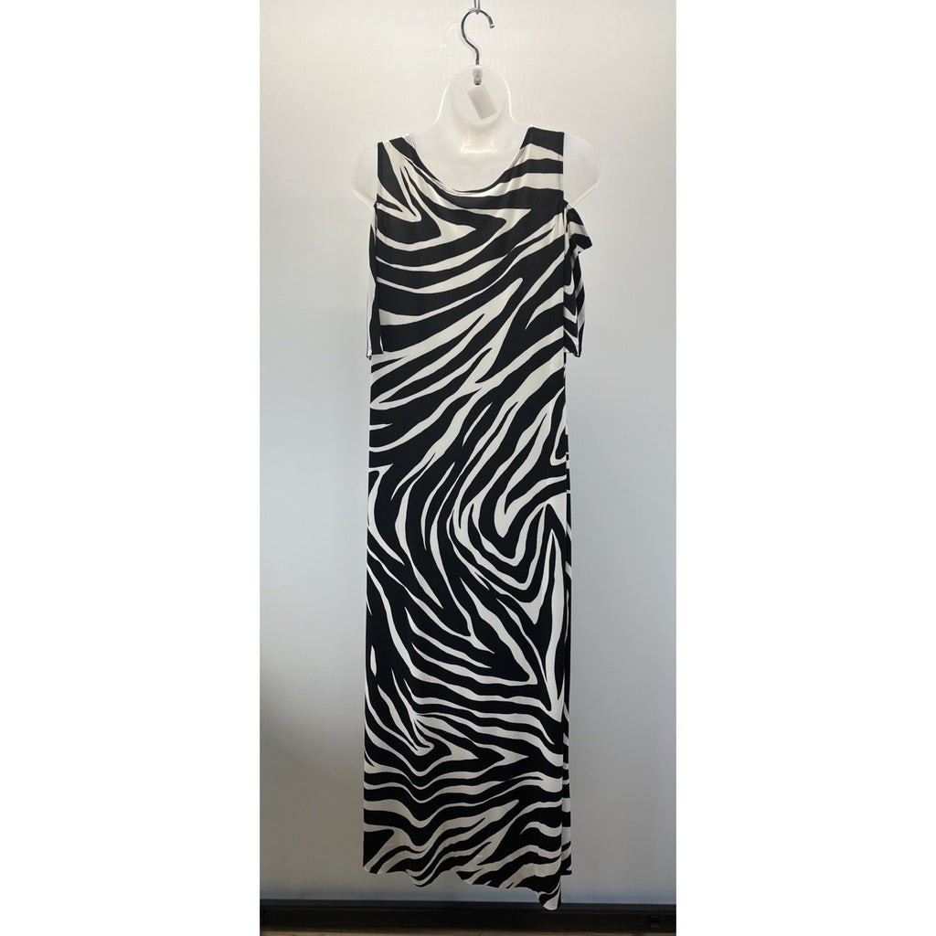 Chicos Dress Women's 1 M Black White Zebra Print Maxi Cold Shoulder Casual