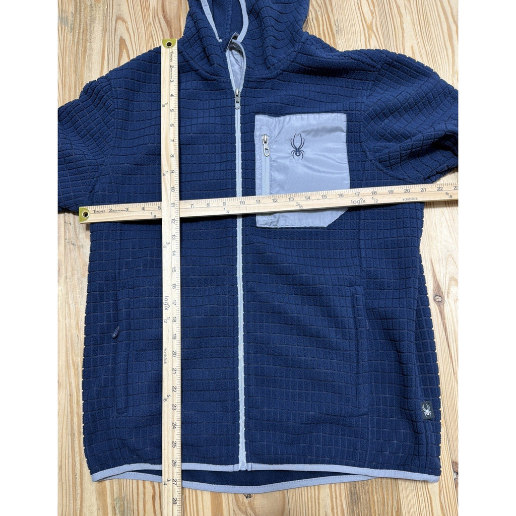 Spyder Men's Full Zip Jacket Hoodie Fleece Dry Thermo Web Blue Textured Medium