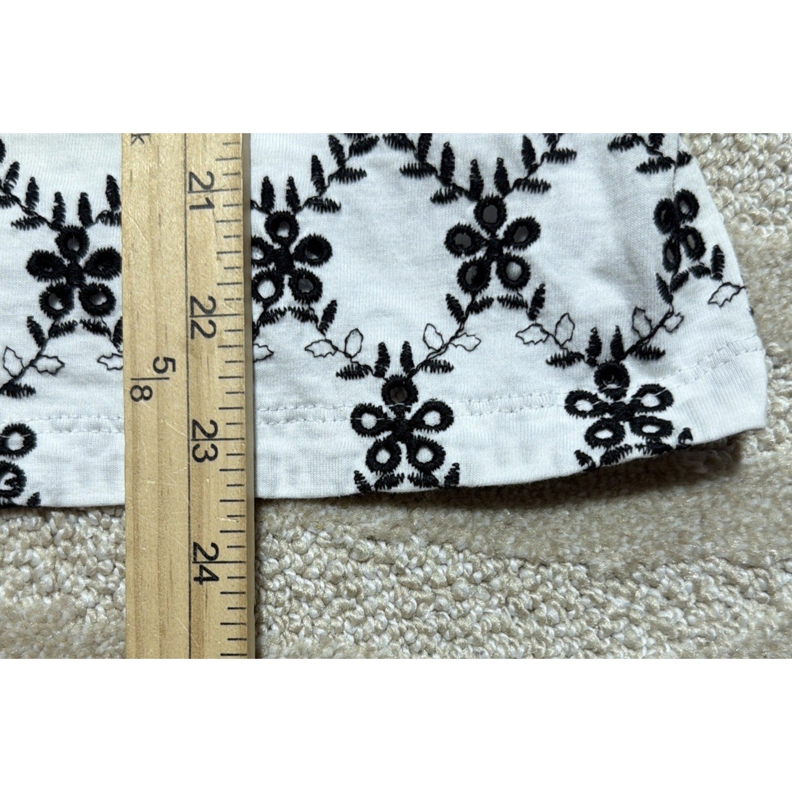 LOFT White/Black Floral Embroidered Square Neck Top Cotton Size Large