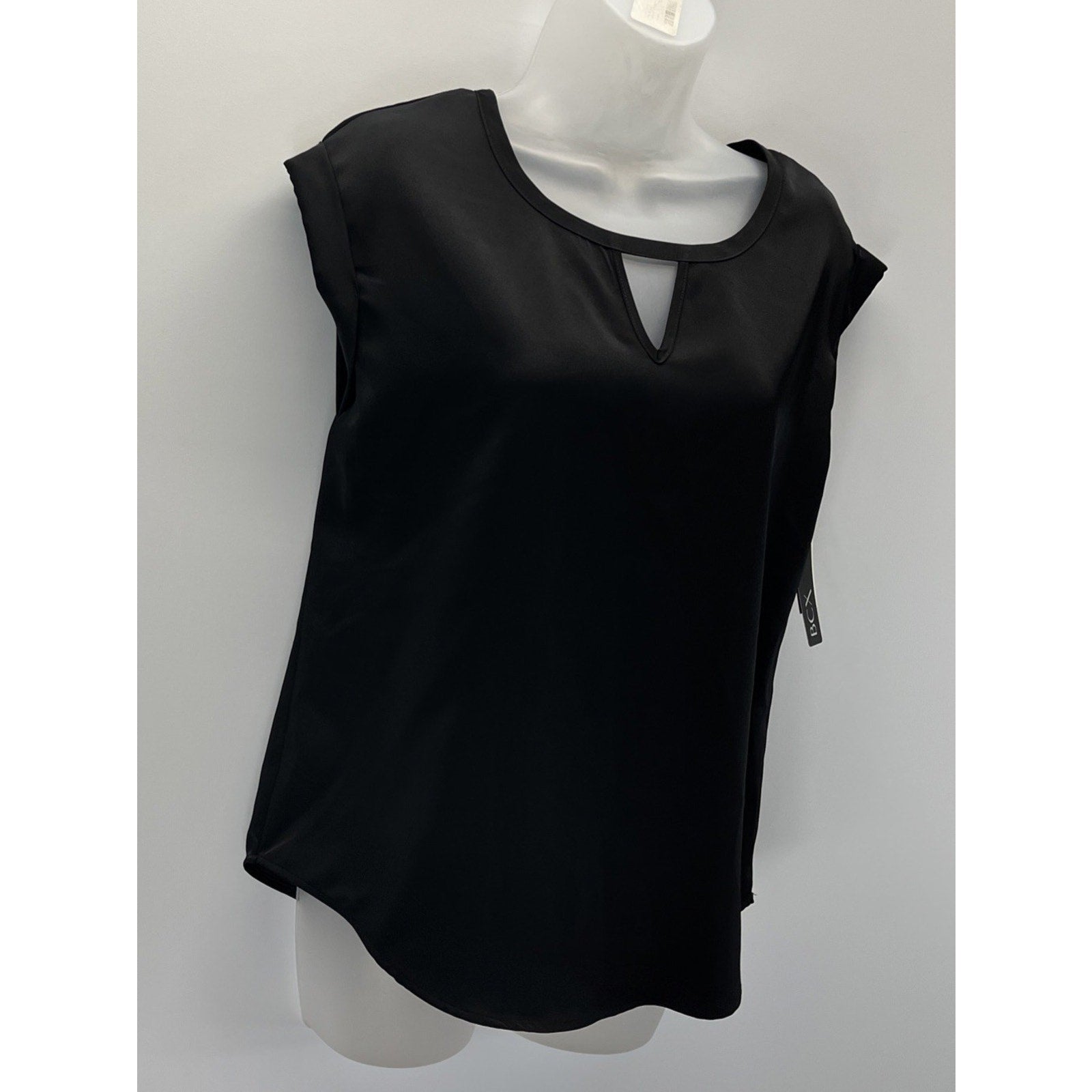 NWT BCX Women's Black Satin Triangle Cutout Blouse Top Size S