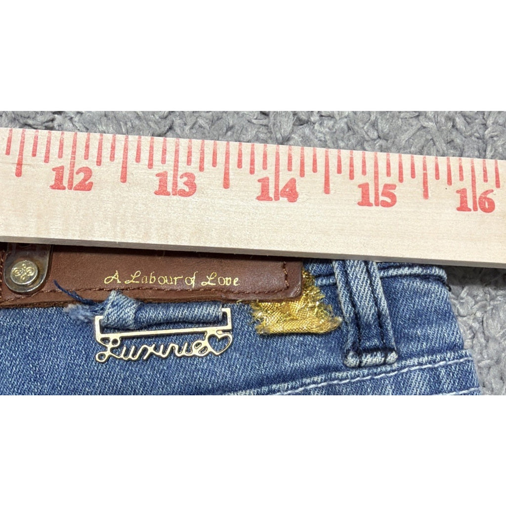 Luxirie By LRG Bootcut Lowrise Embroidered Jeans Blue Medium Wash Womens 31x32