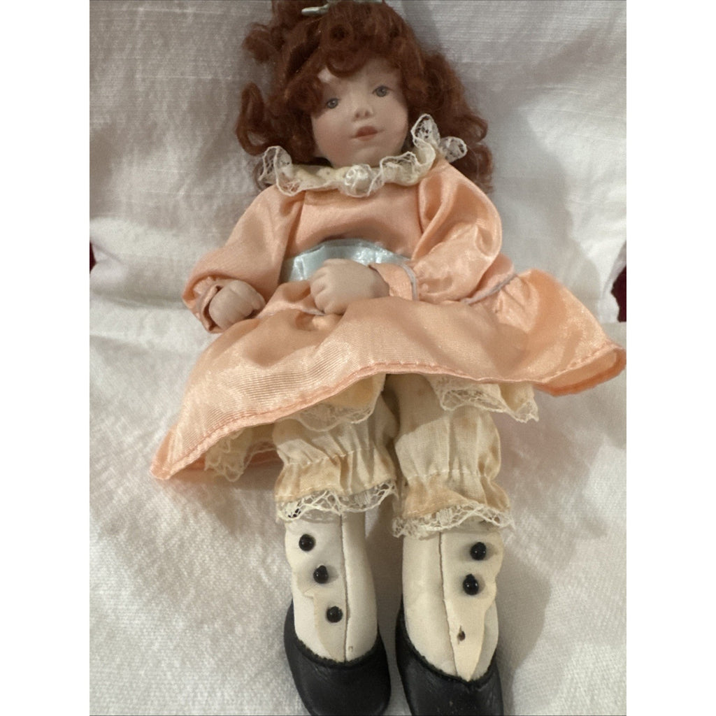 1995 Ashton Drake Kathy Hippensteel 8” Porcelain Doll Red Hair Peach Dress