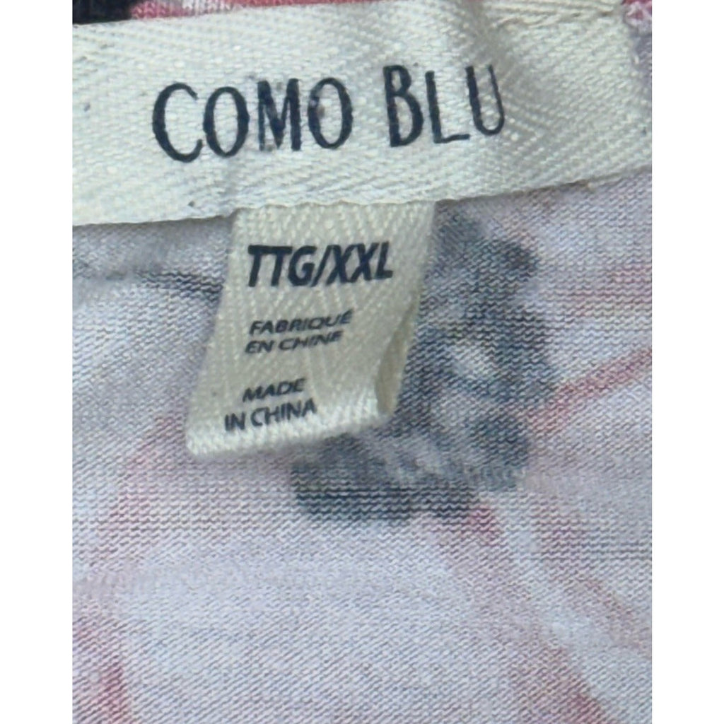 Como Blu White Floral Short Sleeve Blouse High Low Front Tied Women’s Size XXL