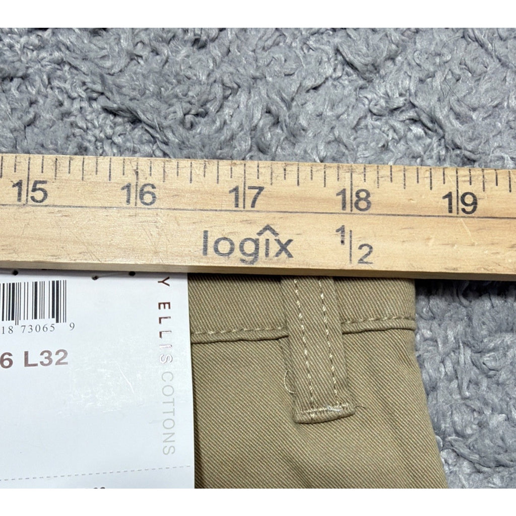 New Perry Ellis Pants Mens 36x32 Tan Slim Fit Flat Front Trousers
