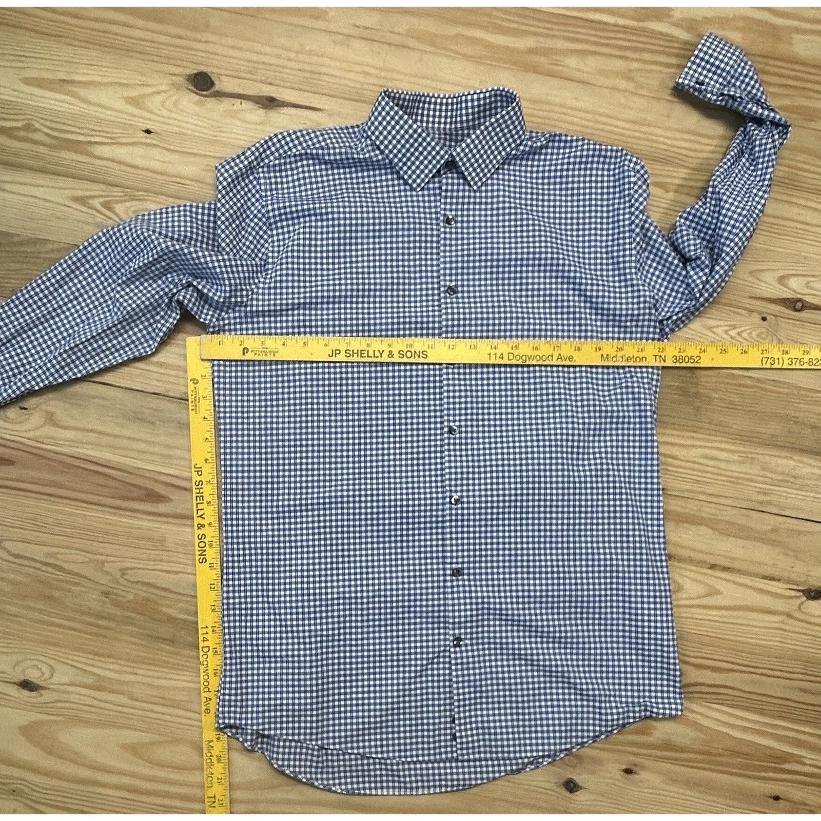 J Ferrar Blue Check Plaid Button Down Mens Shirt Size Large 32-33 Slim Fit.