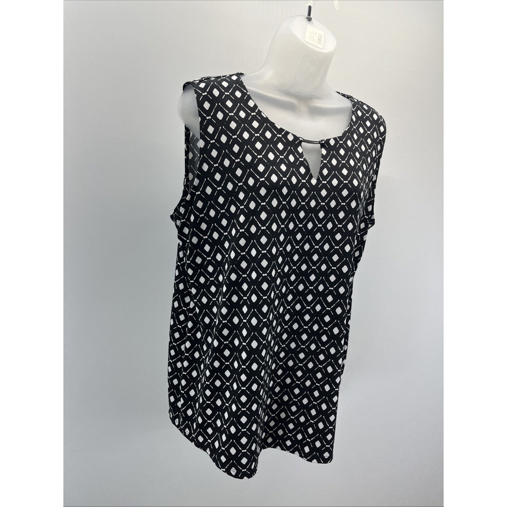 Chico's Black White Diamond Pattern Keyhole Tank Sleeveless Top Size 2