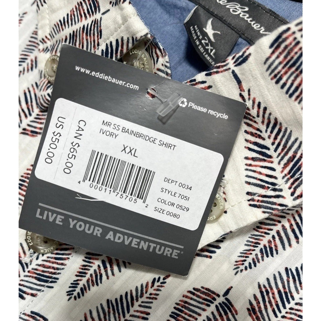 Eddie Bauer Casual Shirt Men 2XL Feather Print Classic Fit Button-Up SS NWT