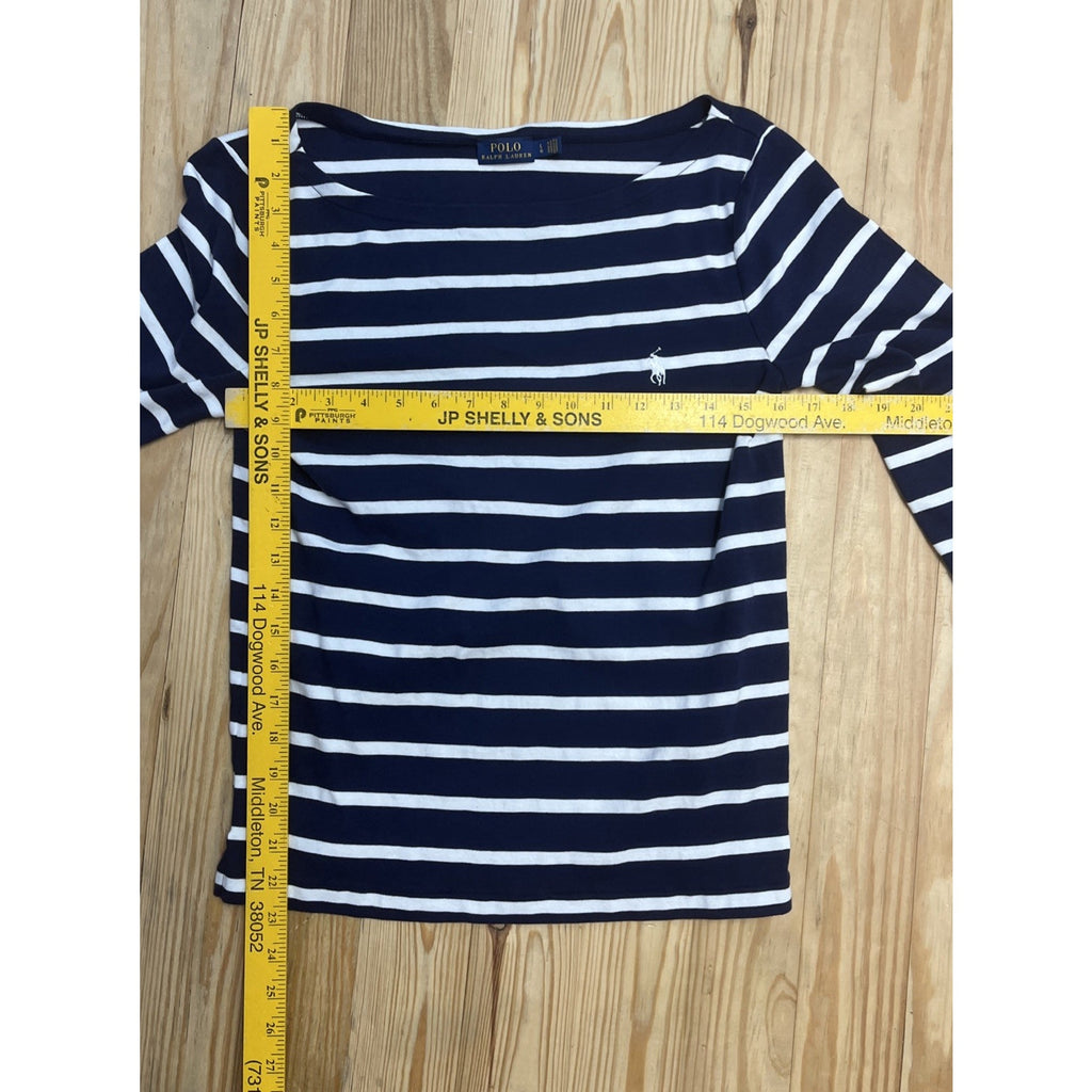 Polo Ralph Lauren Women’s Blue And White Striped Mariner LS Top Size Large