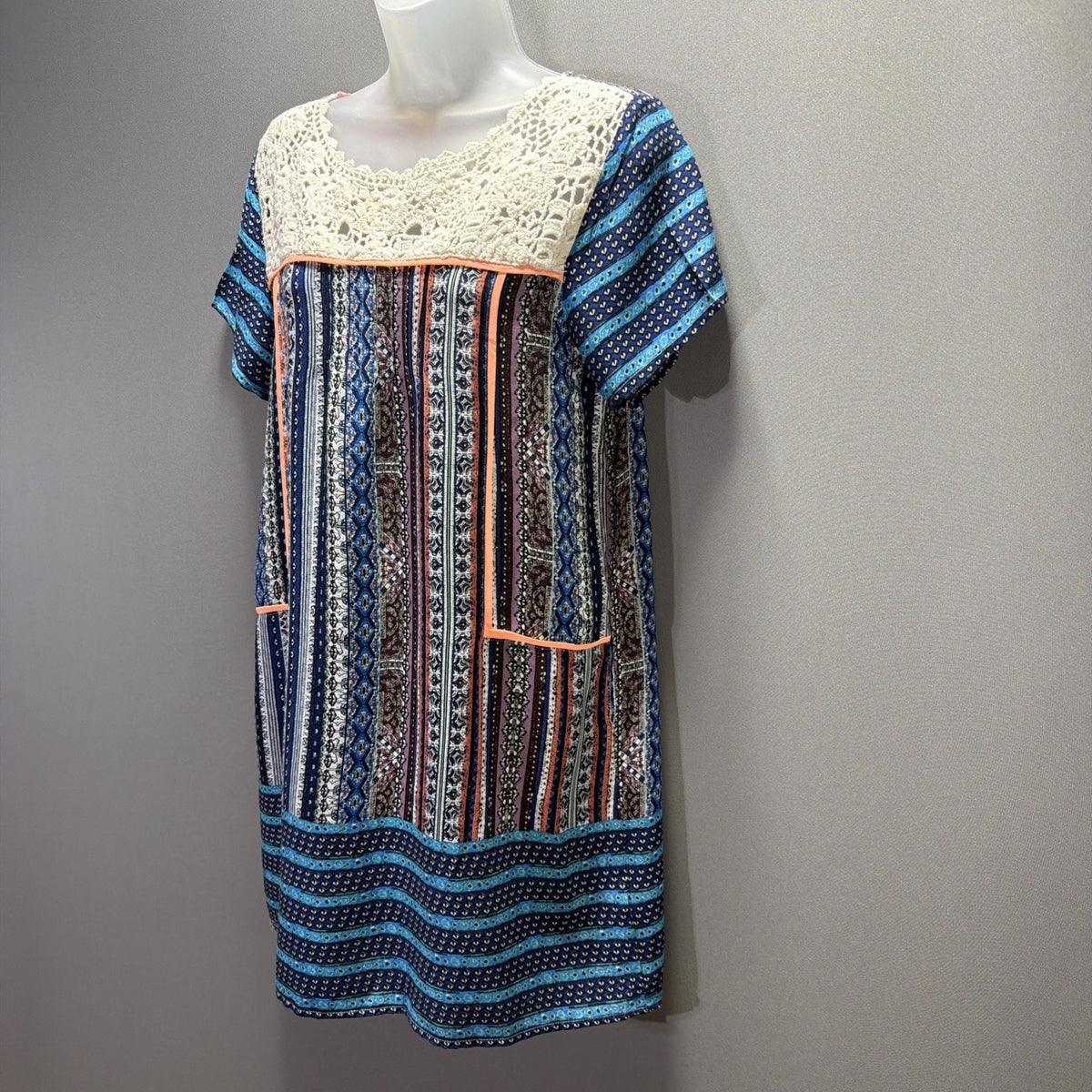 Umgee Dress M Multicolor Crochet Lace Patchwork Boho Festival Tribal Hippie Chic