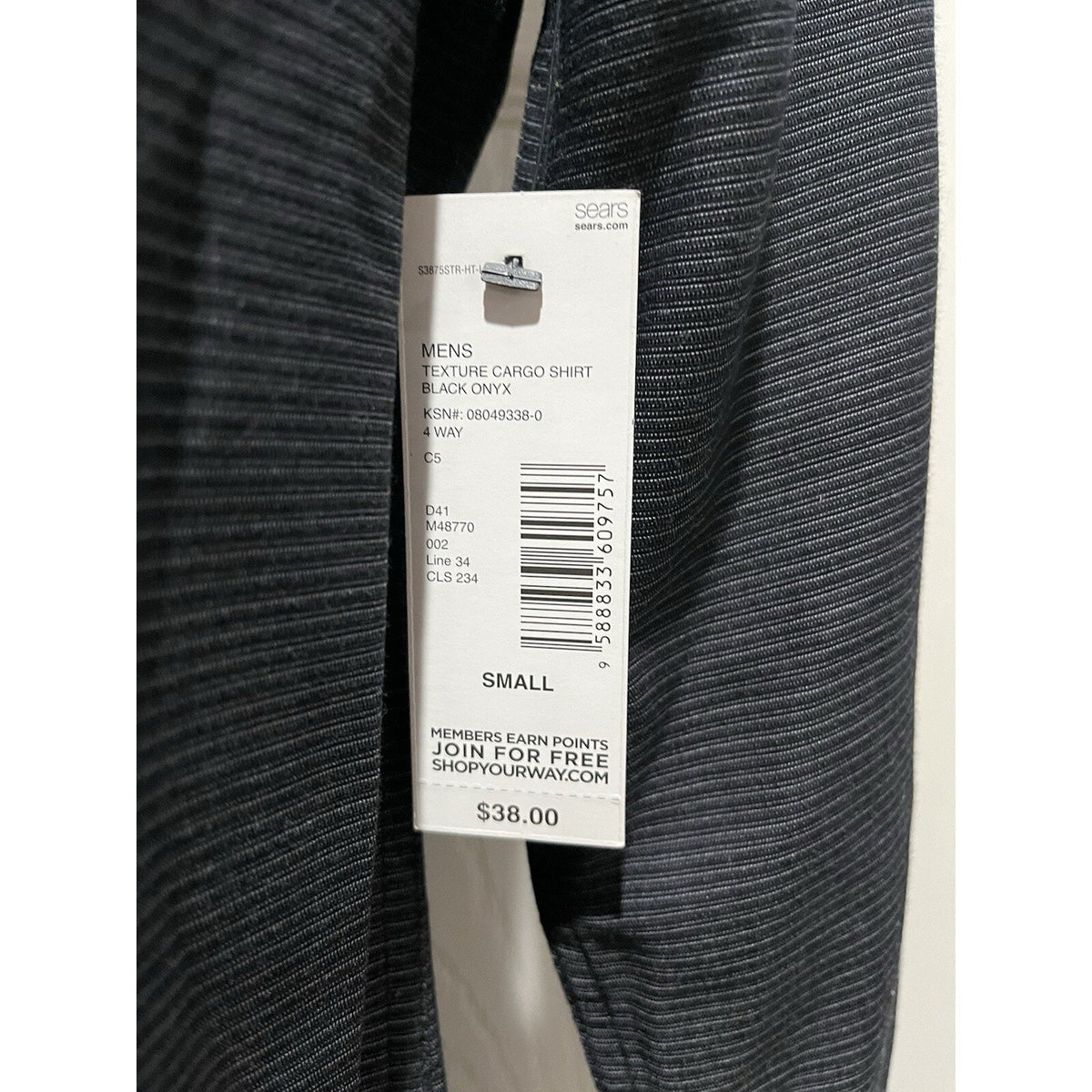 Y2K Structure Men’s Texture Cargo Shirt Black Onyx Size Small NWT