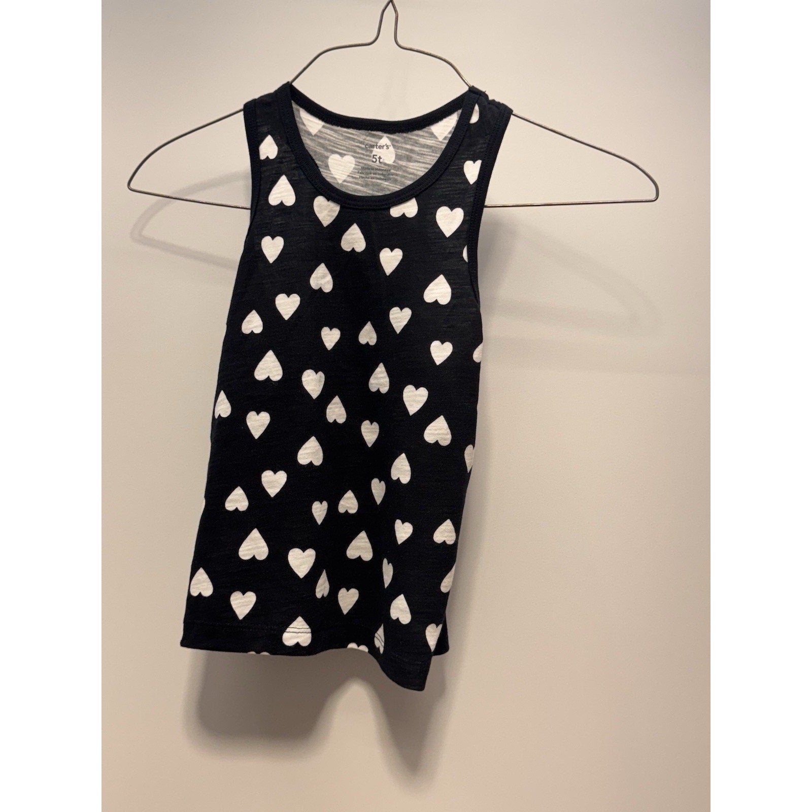 Carter's Black With White Hearts Tank Top Toddler Girls Size Small 5T NWT
