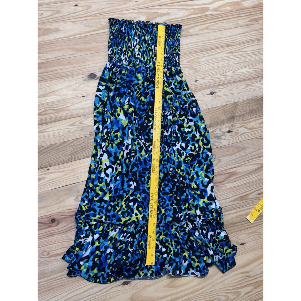 CATALINA Blue,Black & Yellow Animal Print Smocked Knit Maxi Dress Women’s Small