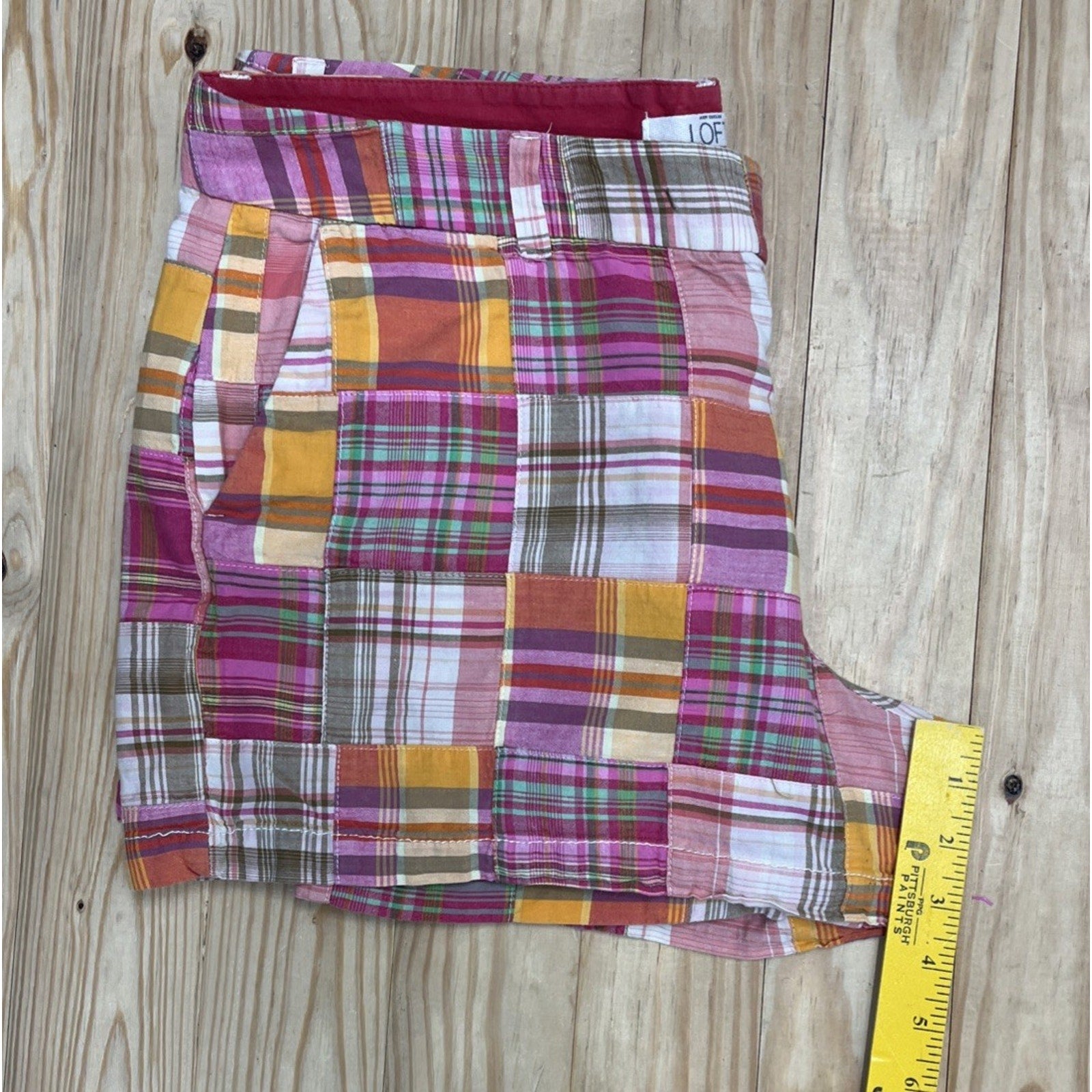Ann Taylor LOFT Patchwork Shorts SZ 12 Pastel Nautical Beach Striped Pink