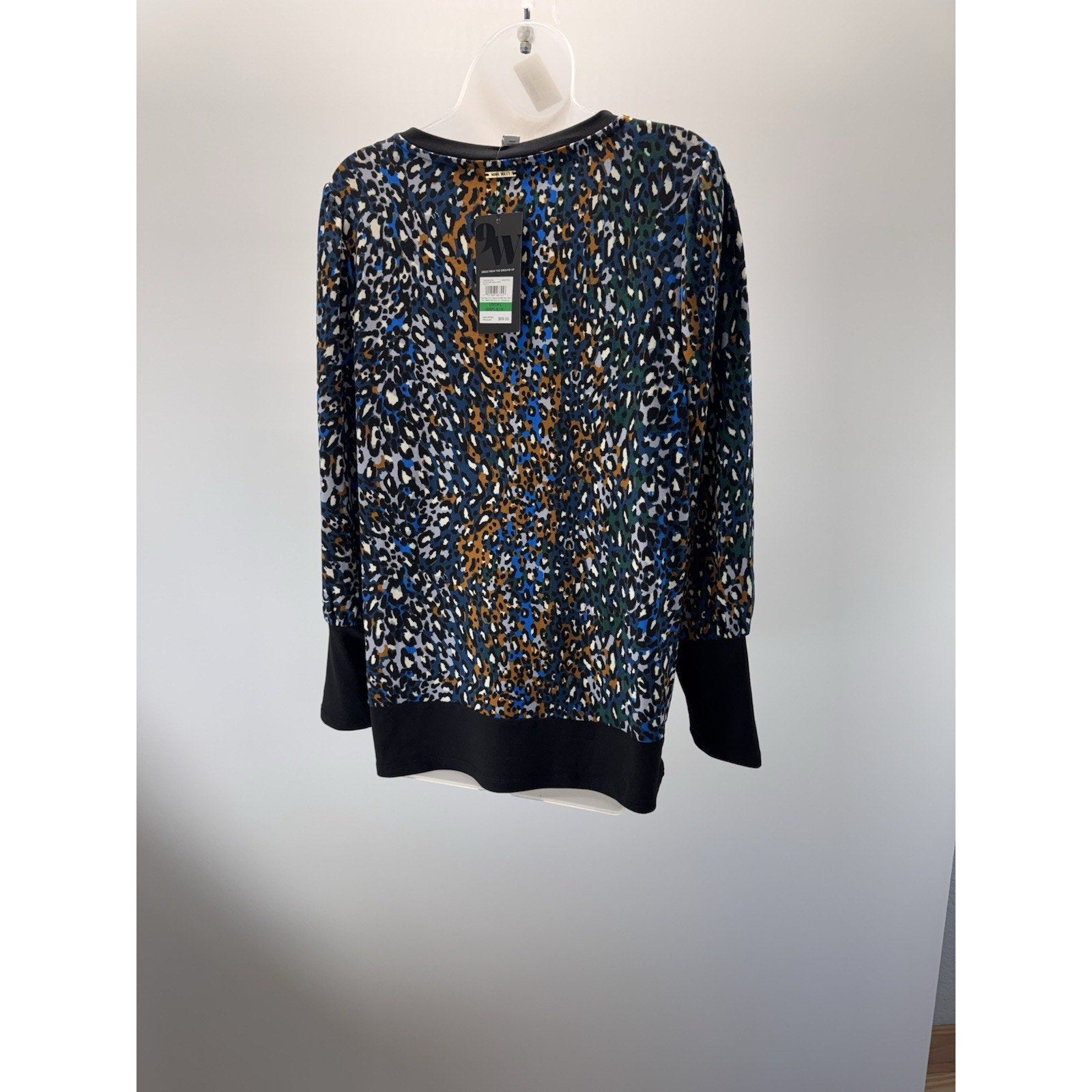 Nine West Black & Multi Animal Print Long Sleeve Women’s Size Large NWT