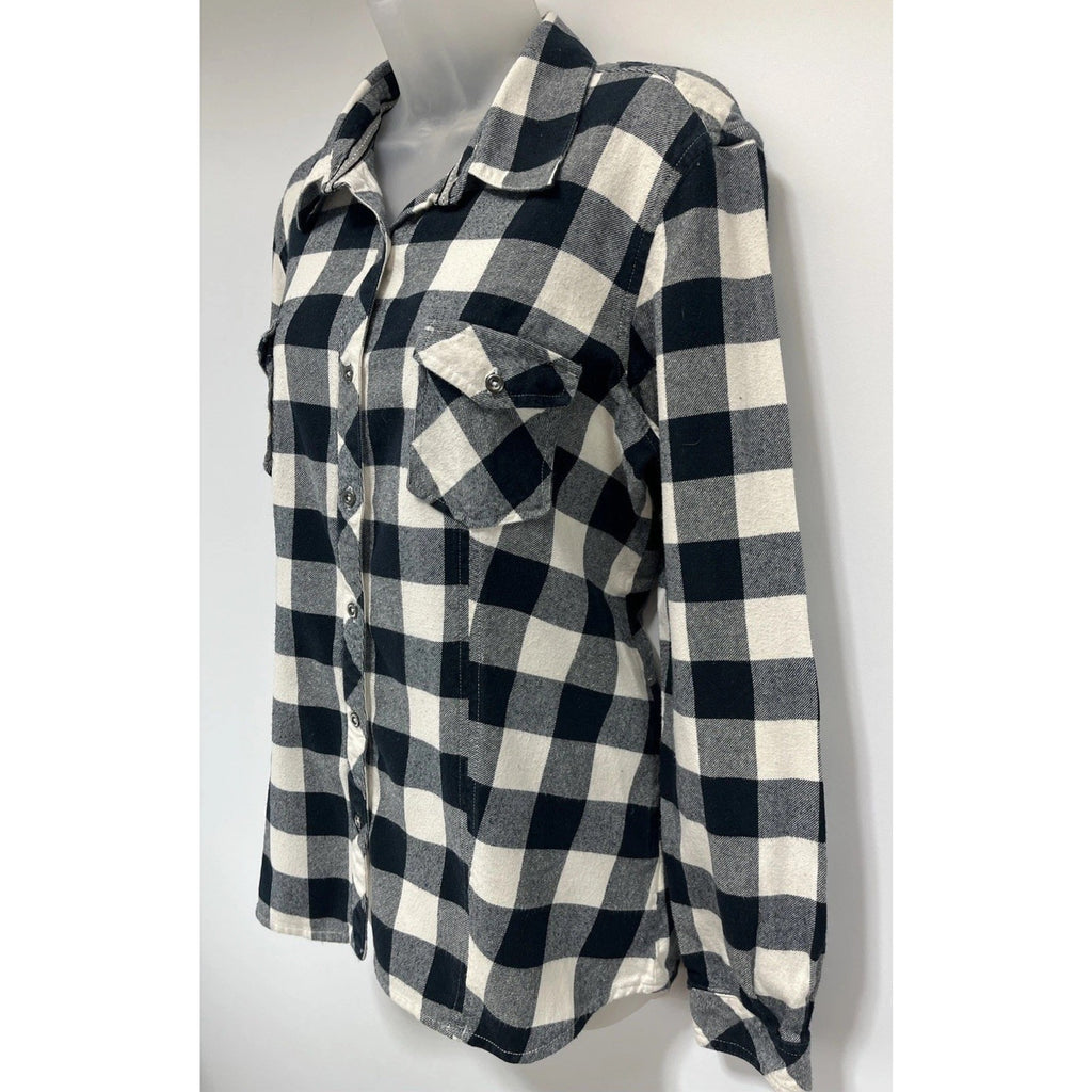 Natural Reflections Womens XL Plaid Flannel Shirt White Buffalo Check Boyfriend