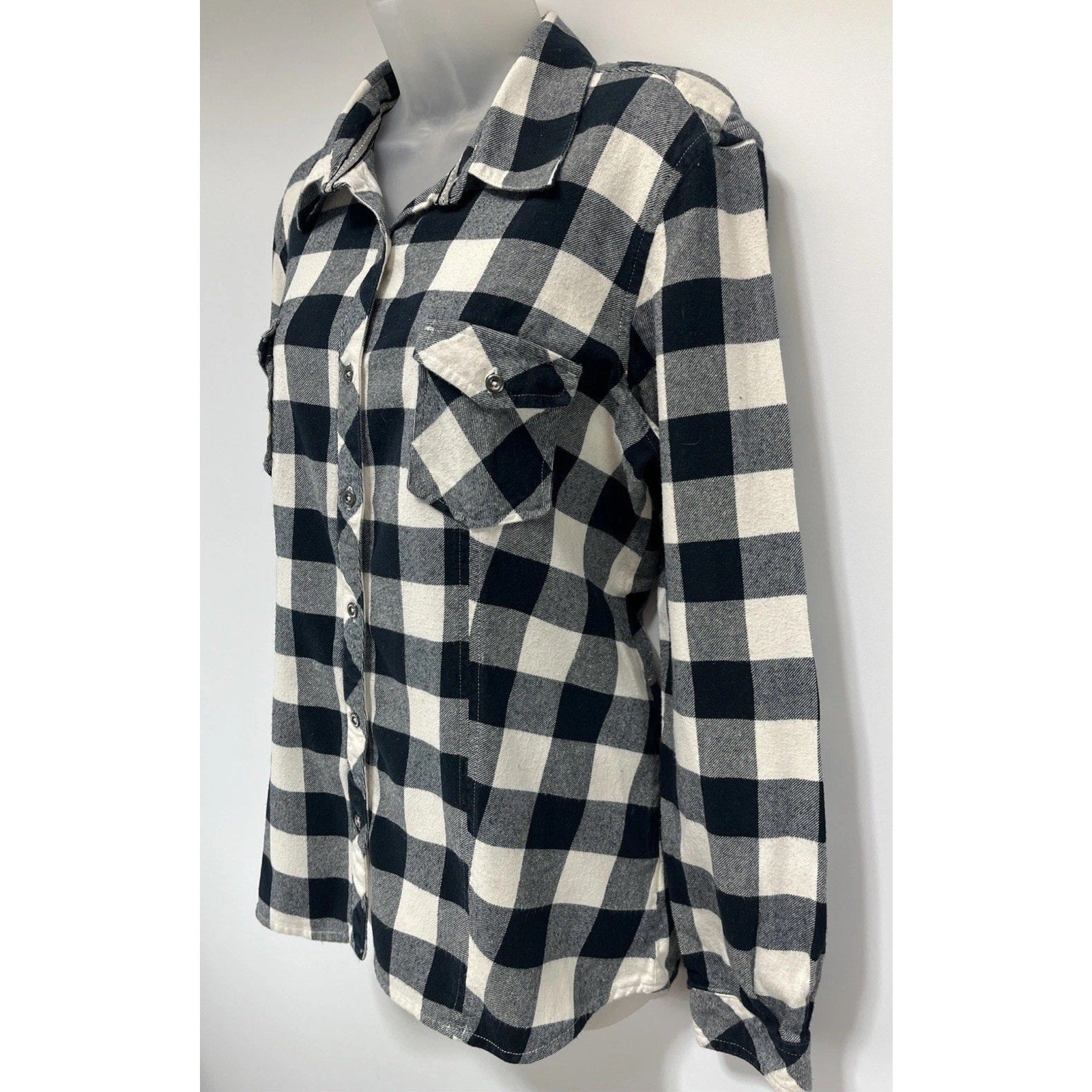Natural Reflections Womens XL Plaid Flannel Shirt White Buffalo Check Boyfriend