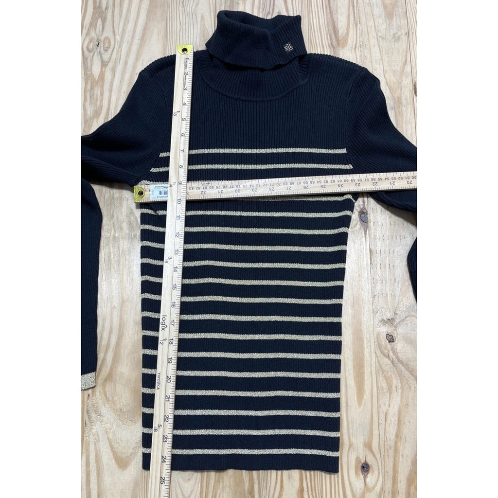 Lauren Ralph Lauren black golden metallic stripped turtle neck sweater size S