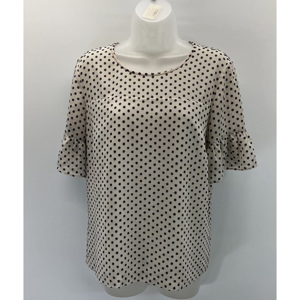 Classic J. Crew Short Sleeve Lined Blouse Size M Ivory White Flutter Sleeve