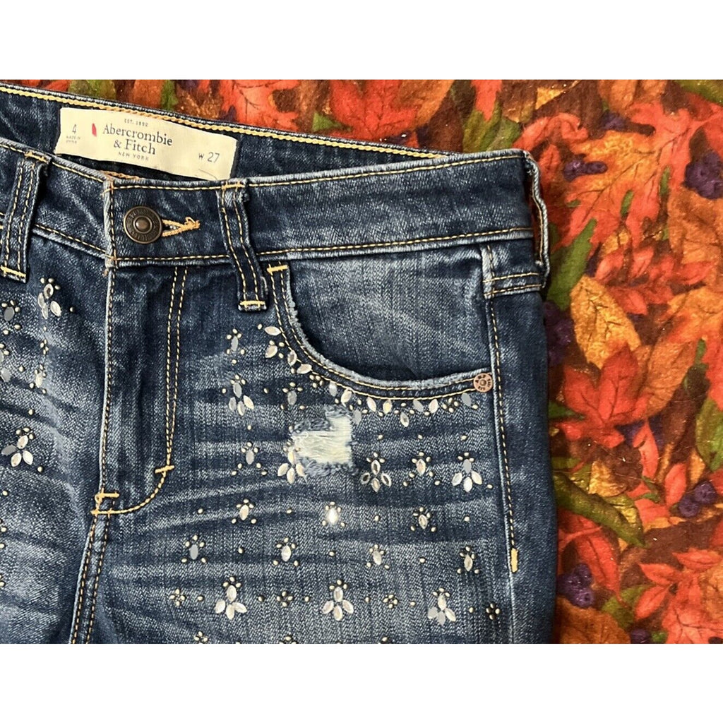 Abercrombie & Fitch Women Shine Destroyed Dark Wash Super Skinny Jeans 4 27