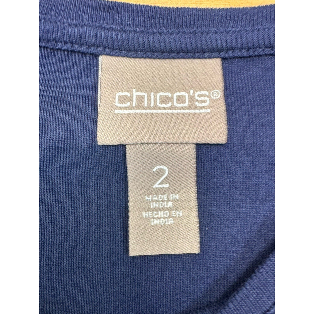 Chico's Navy Blue 100% Cotton Knit Pullover Sweater Women’s Size 2 Large