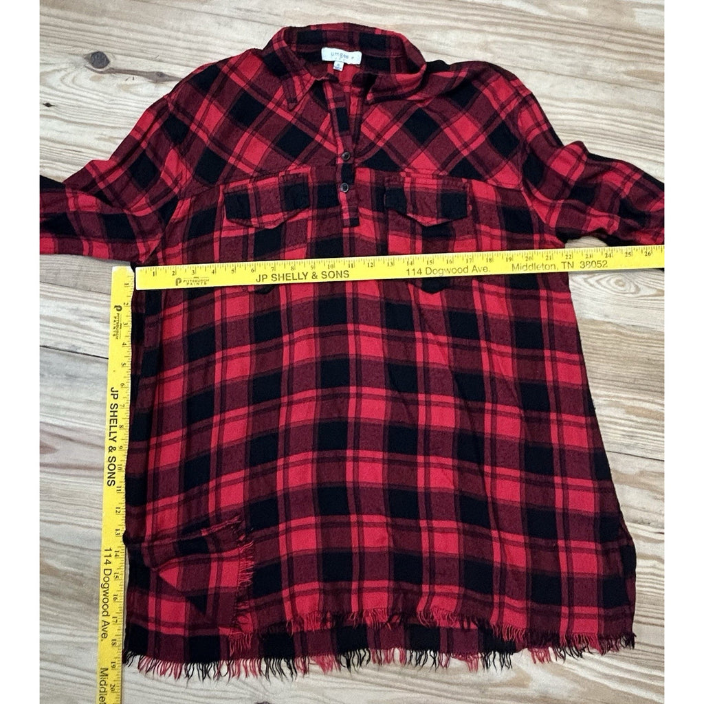 Umgee Medium Carmen Buffalo Plaid Half Button Tunic XL