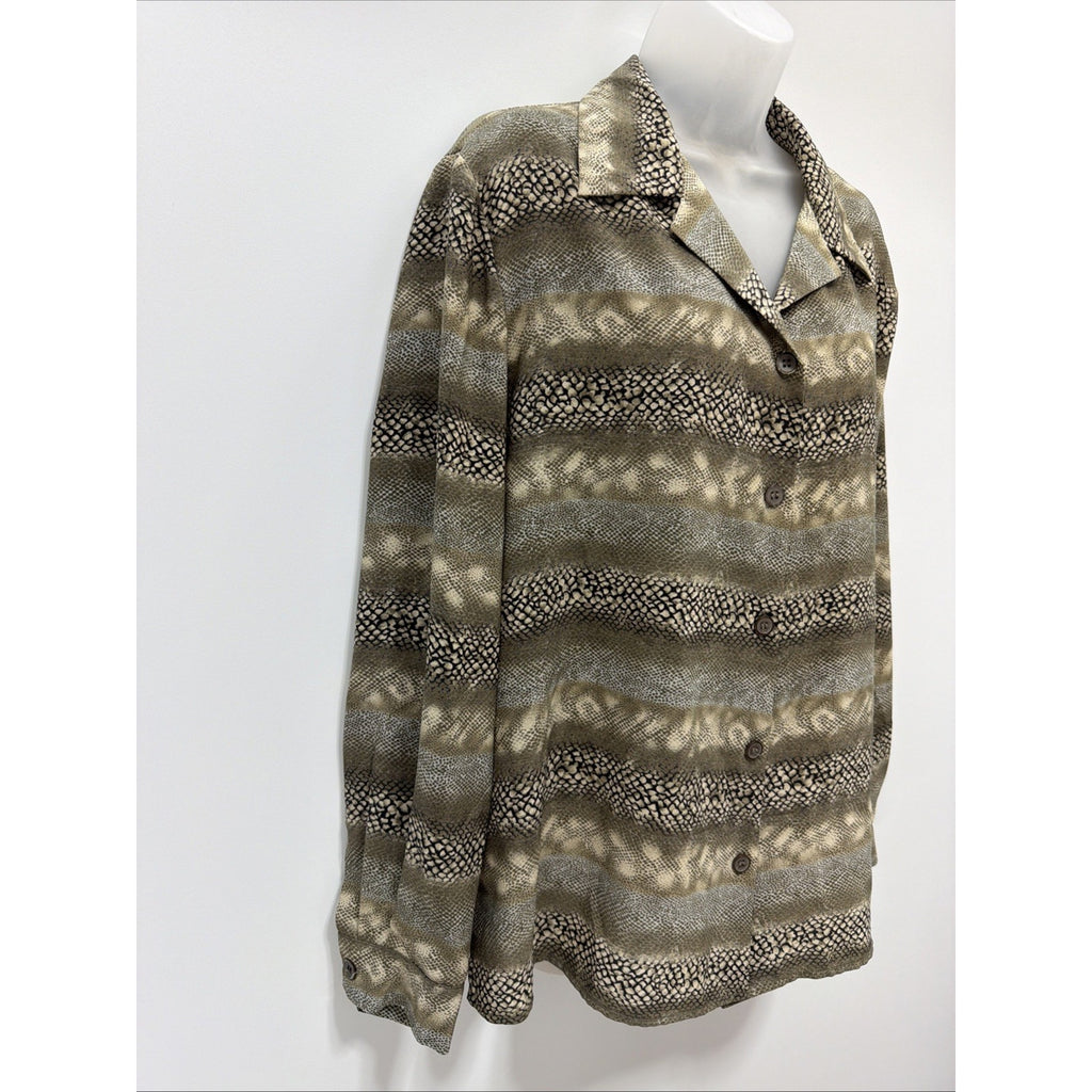 Vintage Leslie Fay Haberdashery Animal Print Long Sleeve Button Blouse Size