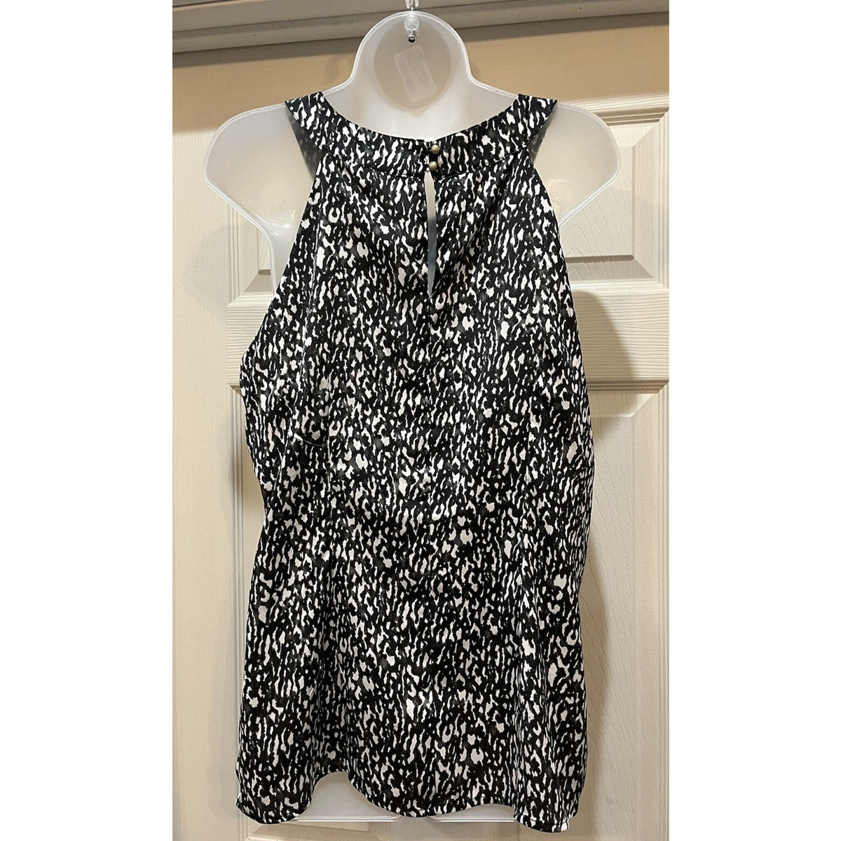Covington Women's Black White Sleeveless Leopard Print Ruffle Blouse Size Large
