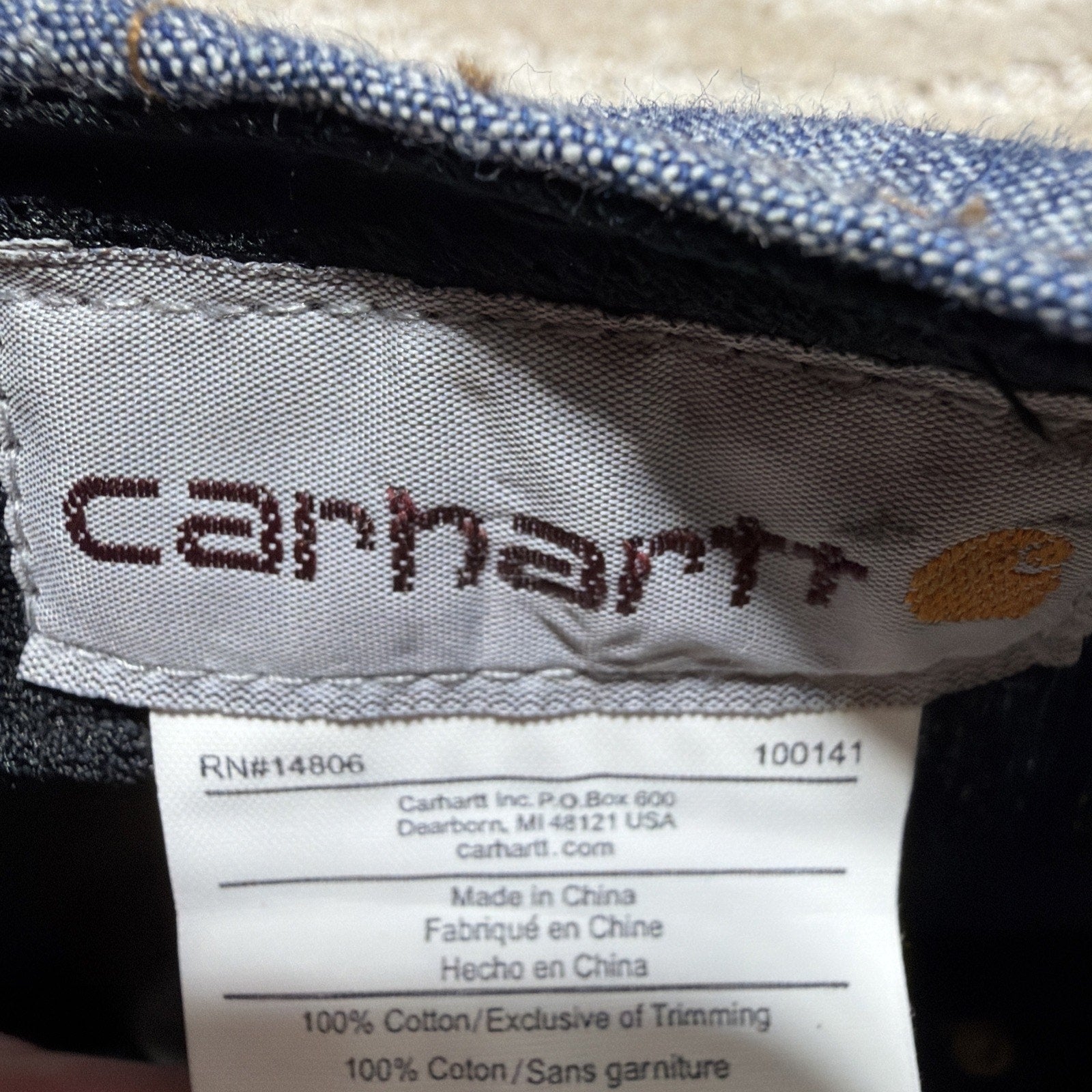Carhartt Denim Dad Hat Cap Blue Adjustable Leather Logo Patch 100% Cotton
