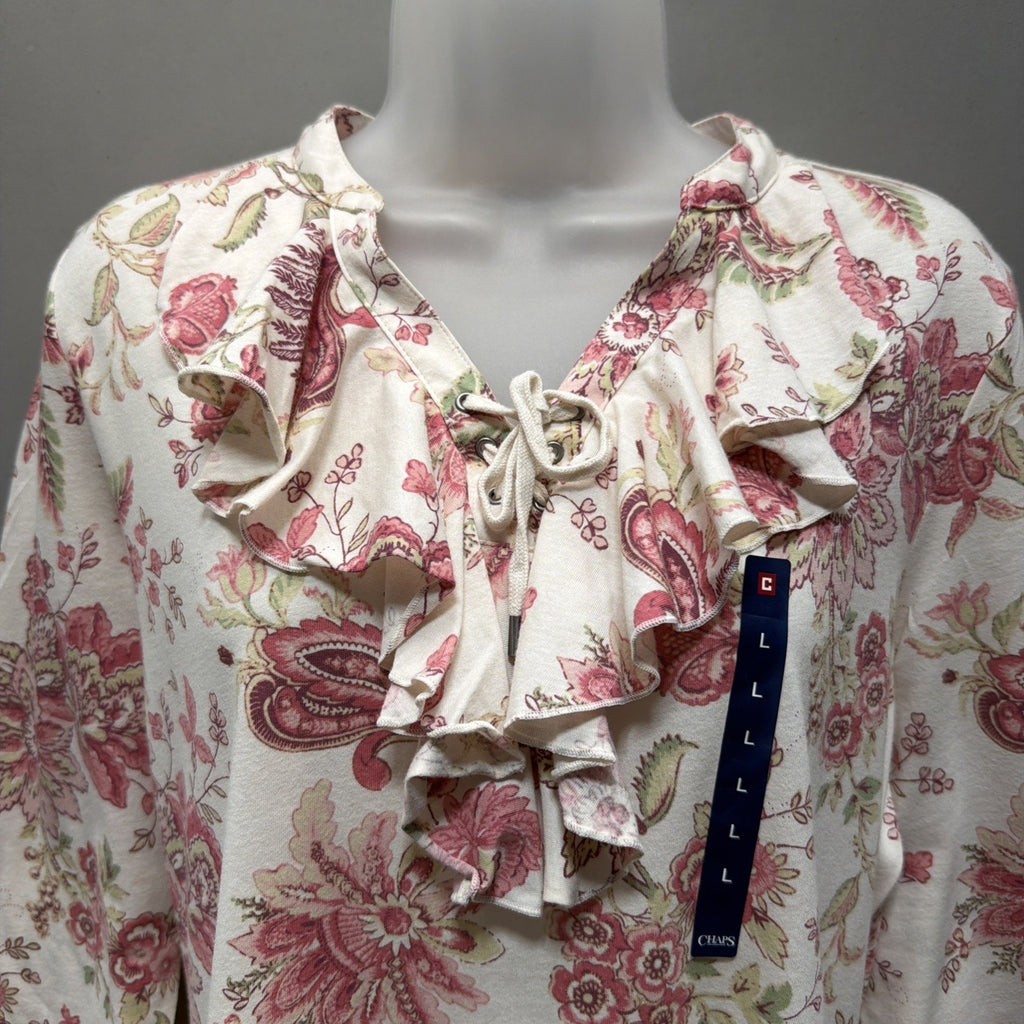NWT Chaps Denim By Ralph Lauren Cream Paisley Ruffled Blouse Women's Large