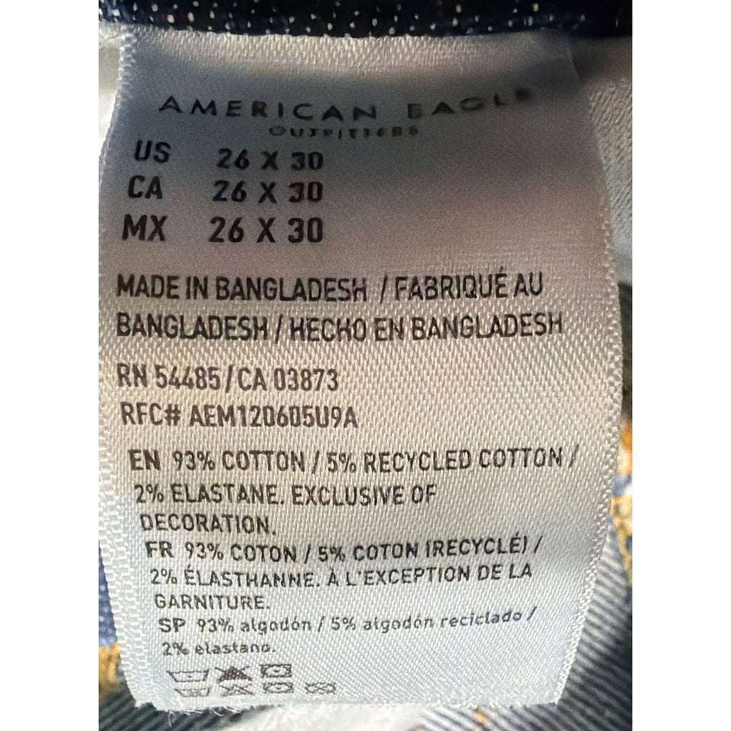 Mens American Eagle Flex Slim Blue Stretch Mid Rise Dark Wash Jeans 26x30 Mint