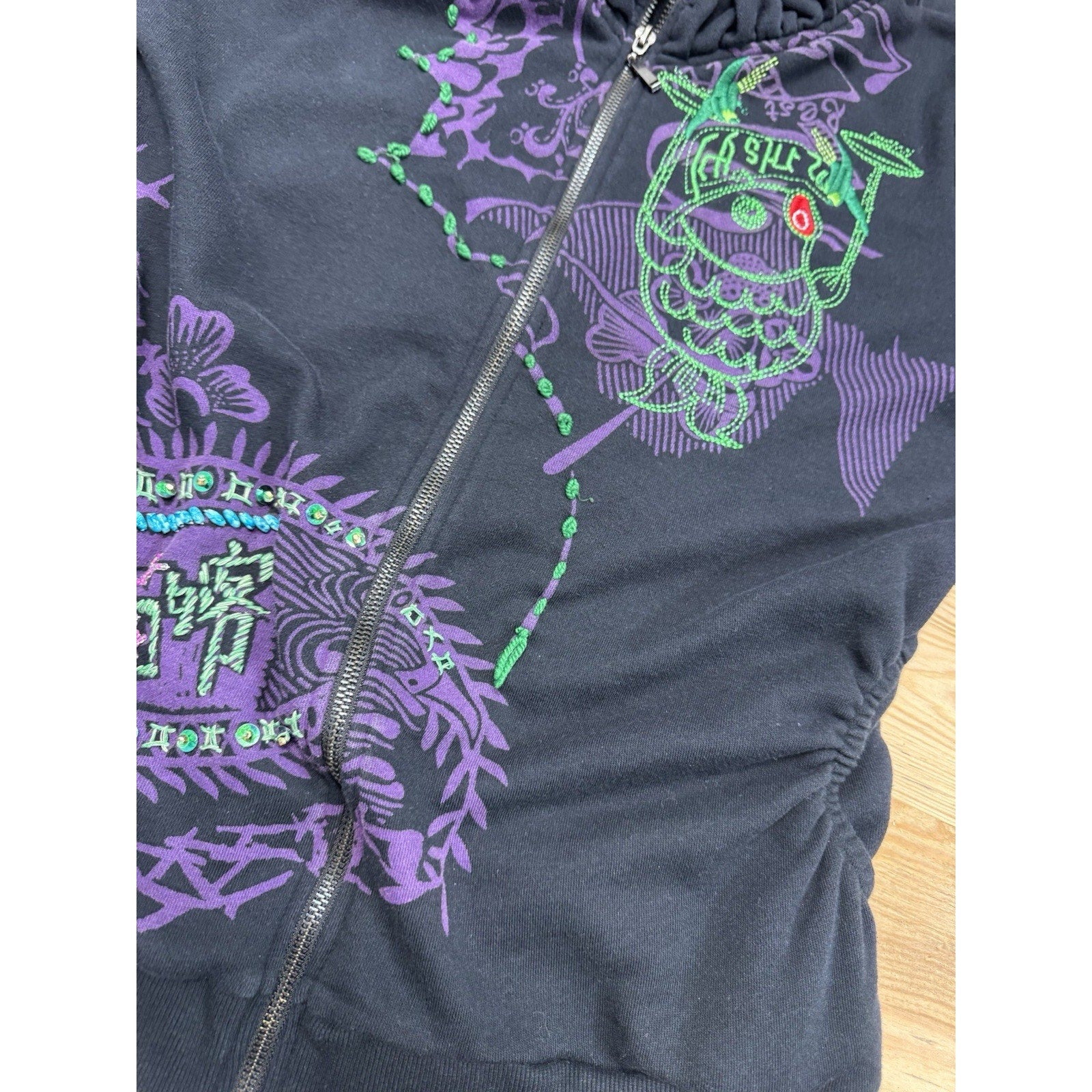 ADORE Juniors XL Embroidered Sweatshirt Hoodie Full Zip Graffiti Colorful