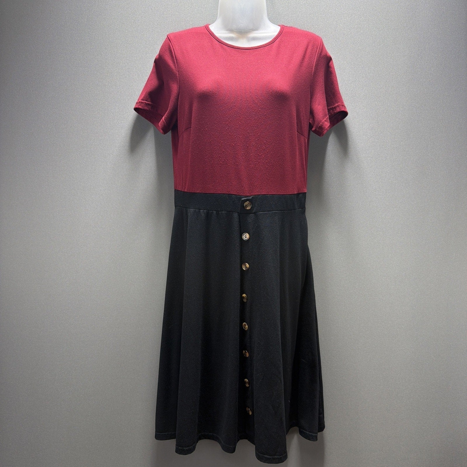 Berydress Women’s L Burgundy Black Color Block Midi Dress Fit Flare Button Front