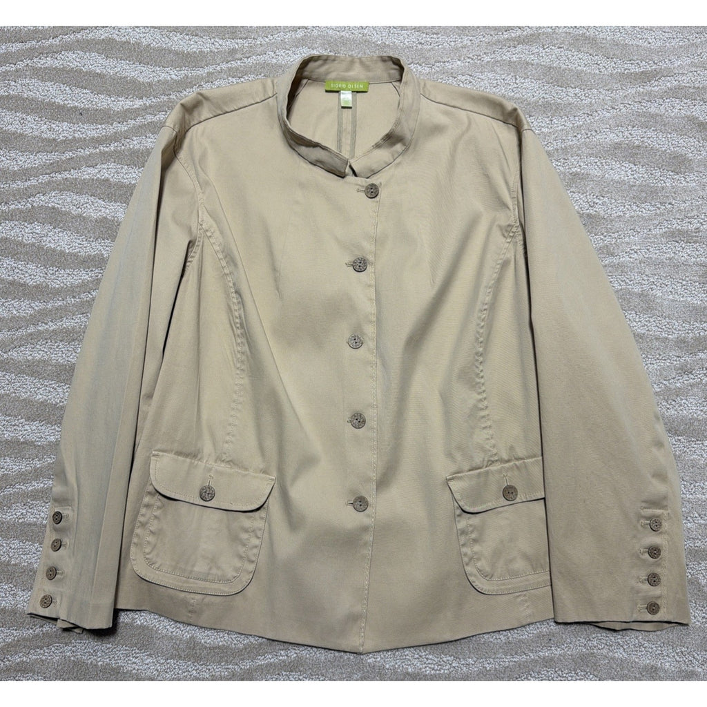 Sigrid Olsen Khaki Utility Safari Jacket Cotton Stretch Blazer Womens Plus Sz 24