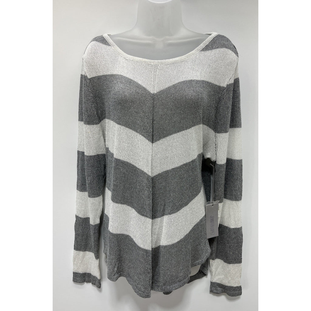 NWT Jennifer Lopez Light Weight Metallic White Gray Long Sleeve Sweater Size XL