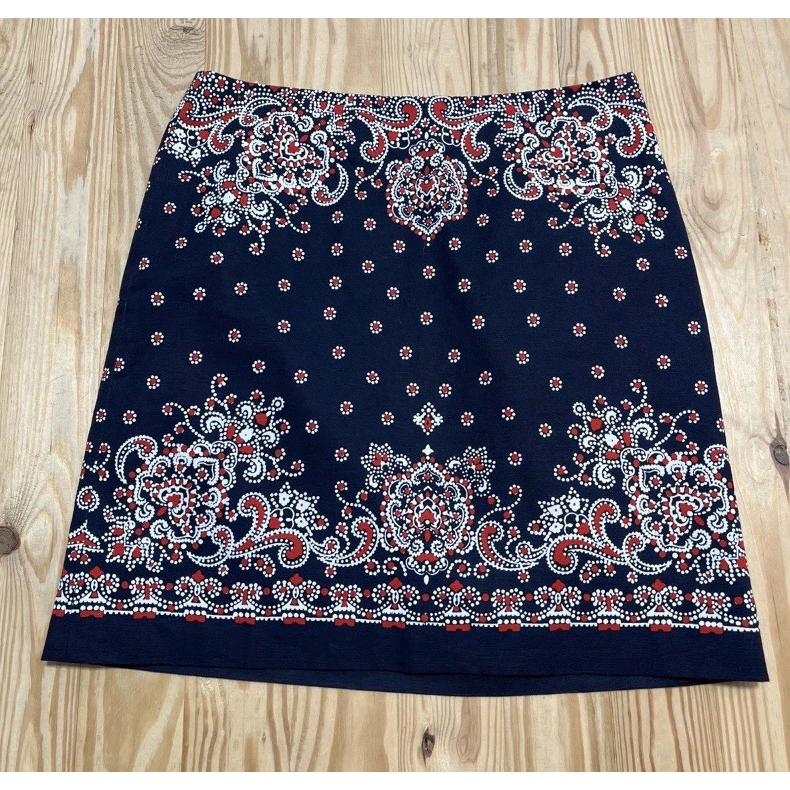 Talbots Pencil Skirt Womens Sz 6 Multi Paisley Cotton Lined Regular Fit Side Zip