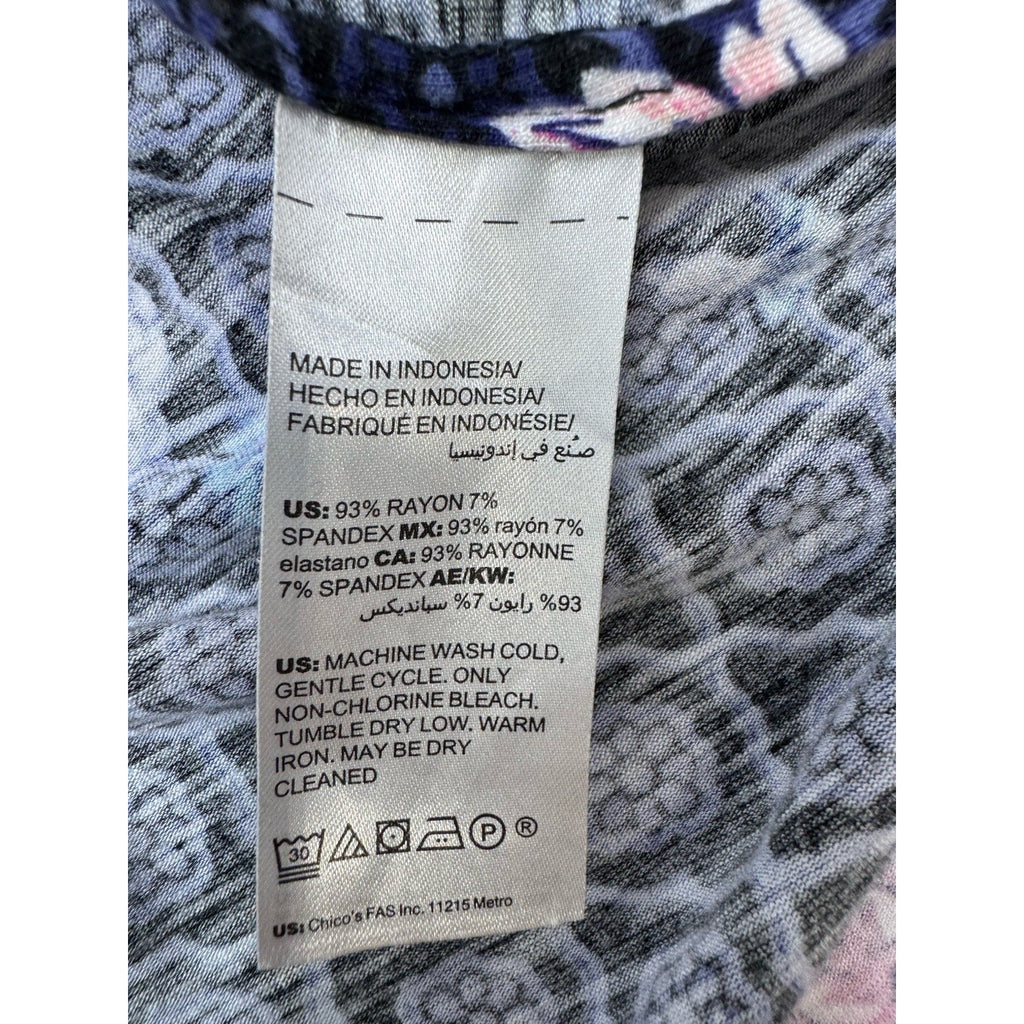 Chicos Zenergy Floral Top Stretch Tunic Long Sleeve Paisley Pink Black Women’s L